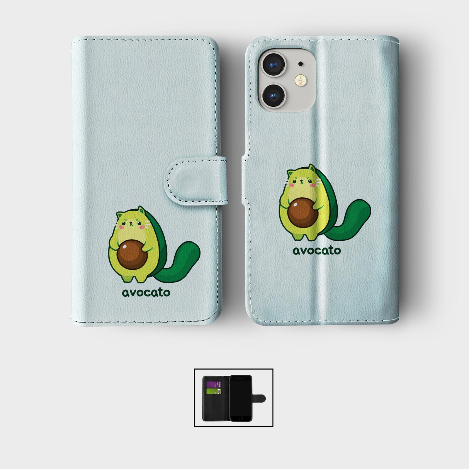 FLIP WALLET PHONE CASE FOR IPHONE 16 15 14 13 12 11 SE FUNNY ANIMALS WEIRD FOOD - Picture 2 of 10