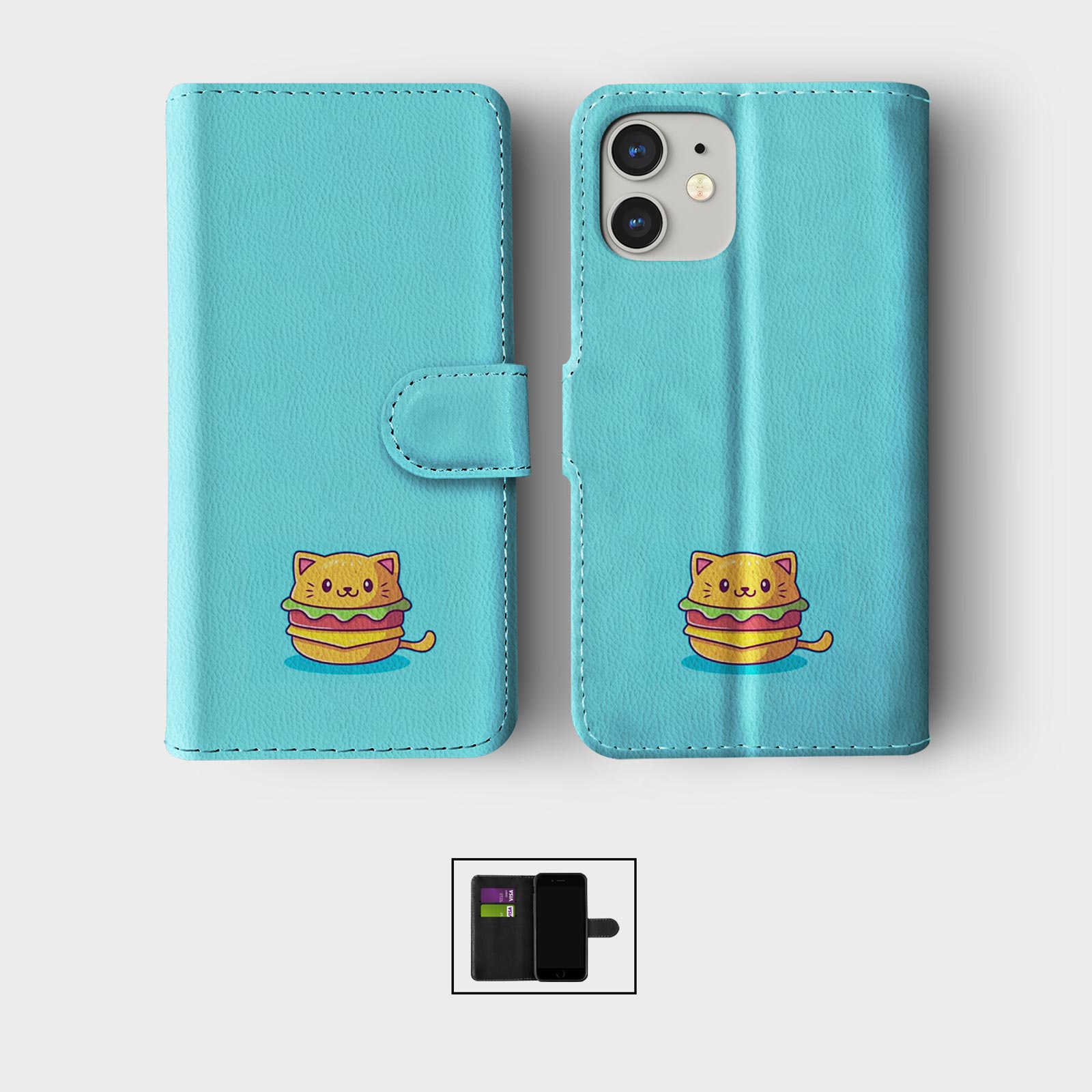 FLIP WALLET PHONE CASE FOR IPHONE 16 15 14 13 12 11 SE FUNNY ANIMALS WEIRD FOOD - Picture 3 of 10