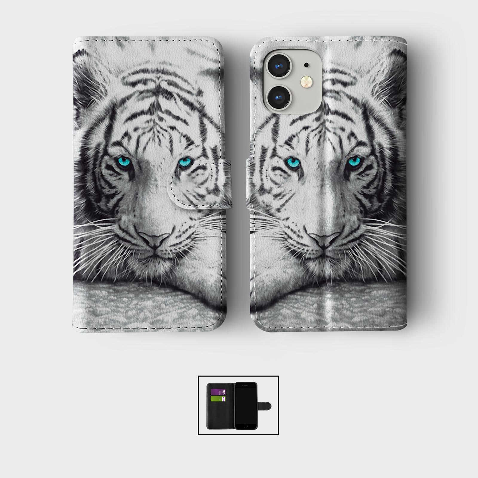 CASE FOR IPHONE 16 15 14 13 12 11 PRO WALLET FLIP PHONE COVER ANIMAL LION TIGER - Picture 4 of 10