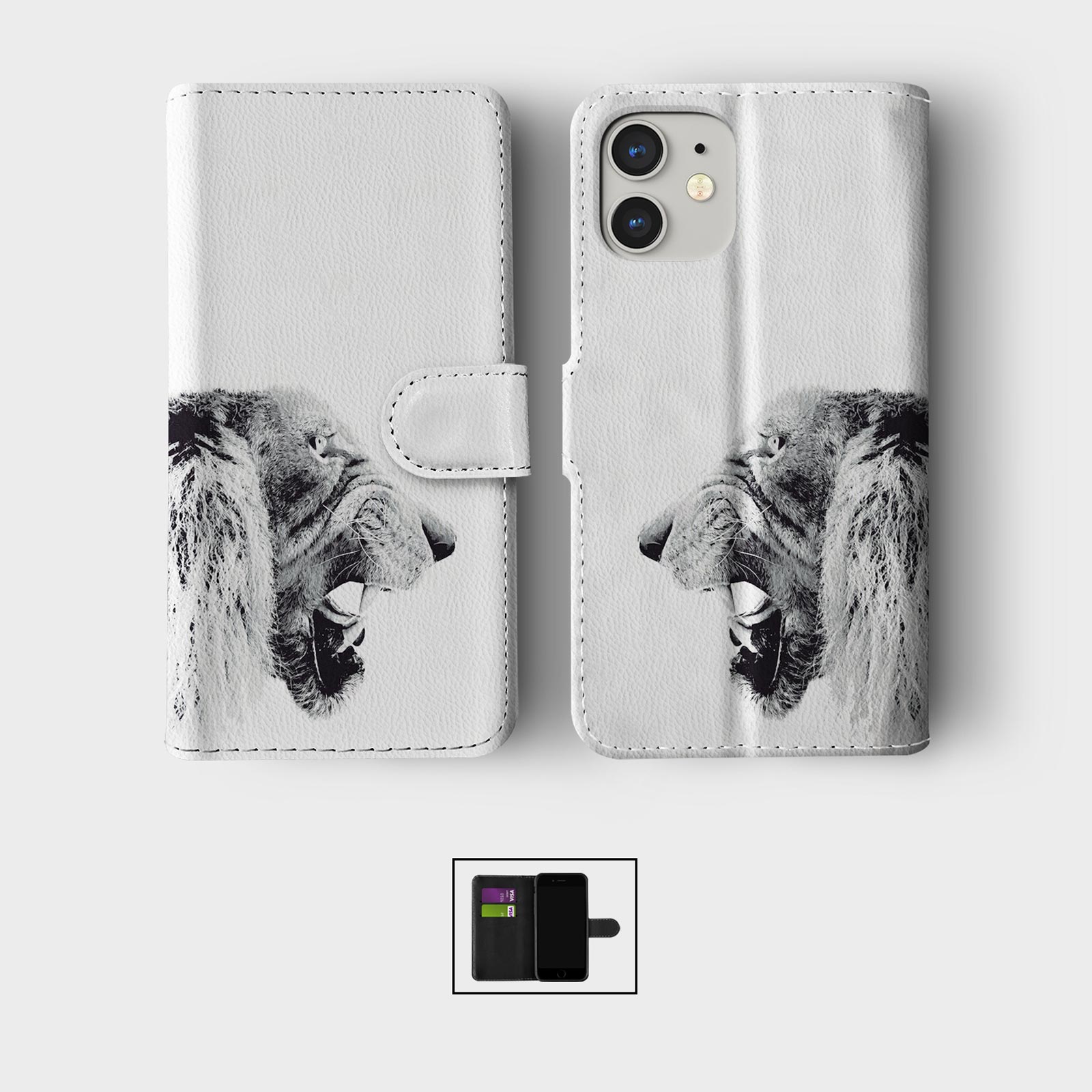 CASE FOR IPHONE 16 15 14 13 12 11 PRO WALLET FLIP PHONE COVER ANIMAL LION TIGER - Picture 5 of 10