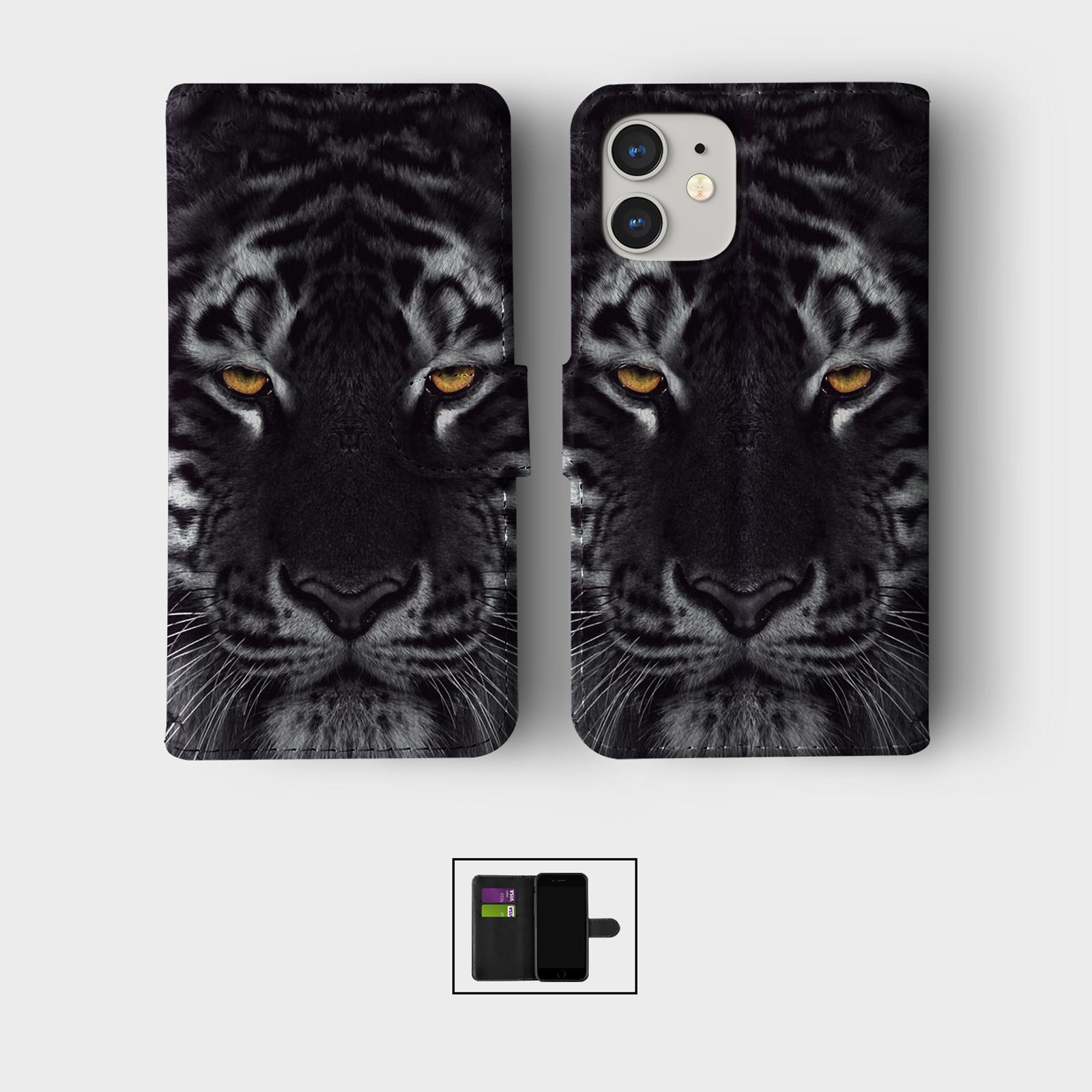 CASE FOR IPHONE 16 15 14 13 12 11 PRO WALLET FLIP PHONE COVER ANIMAL LION TIGER - Picture 6 of 10