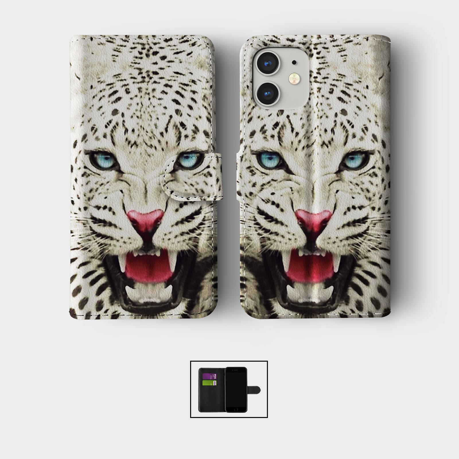 CASE FOR IPHONE 16 15 14 13 12 11 PRO WALLET FLIP PHONE COVER ANIMAL LION TIGER - Picture 7 of 10