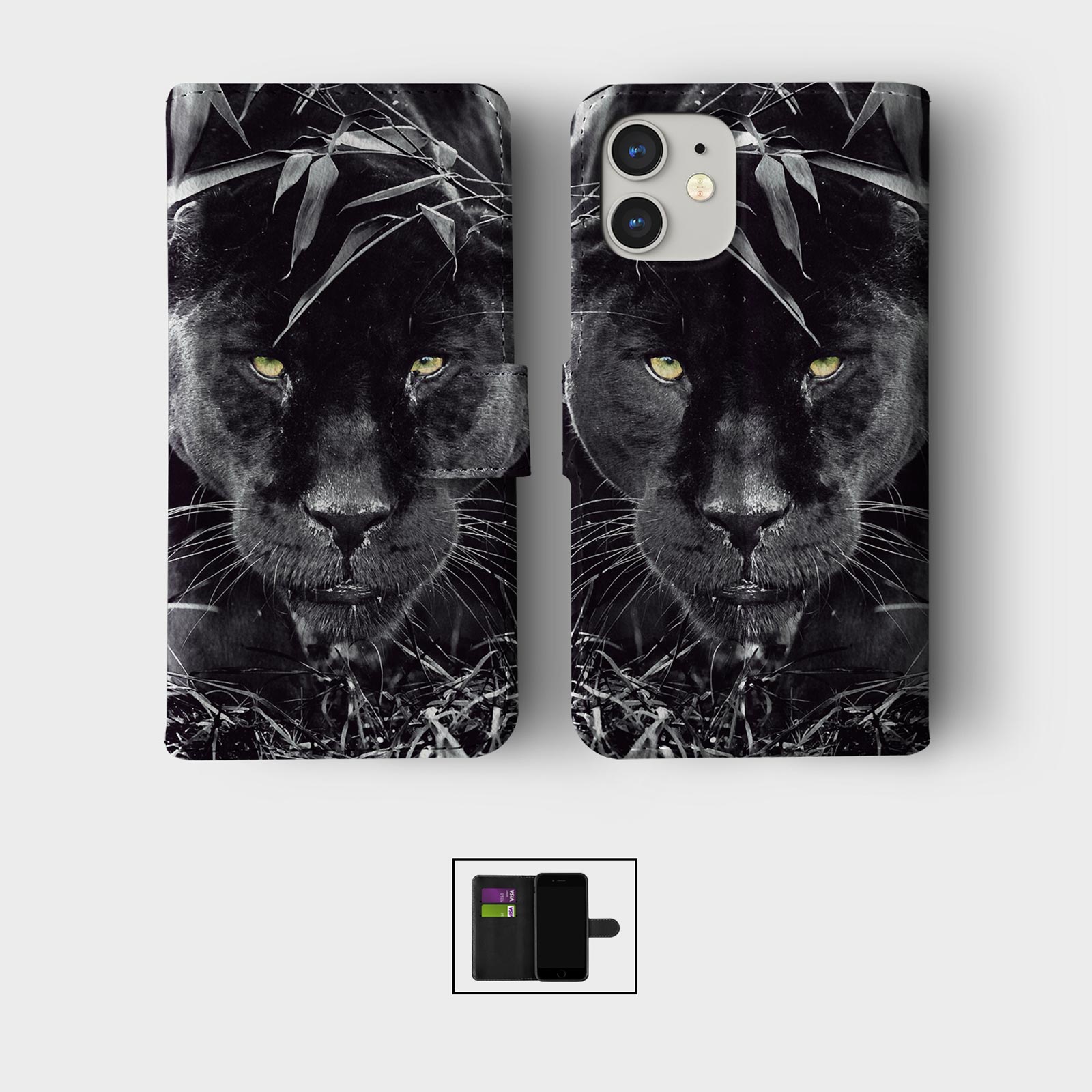 CASE FOR IPHONE 16 15 14 13 12 11 PRO WALLET FLIP PHONE COVER ANIMAL LION TIGER - Picture 8 of 10