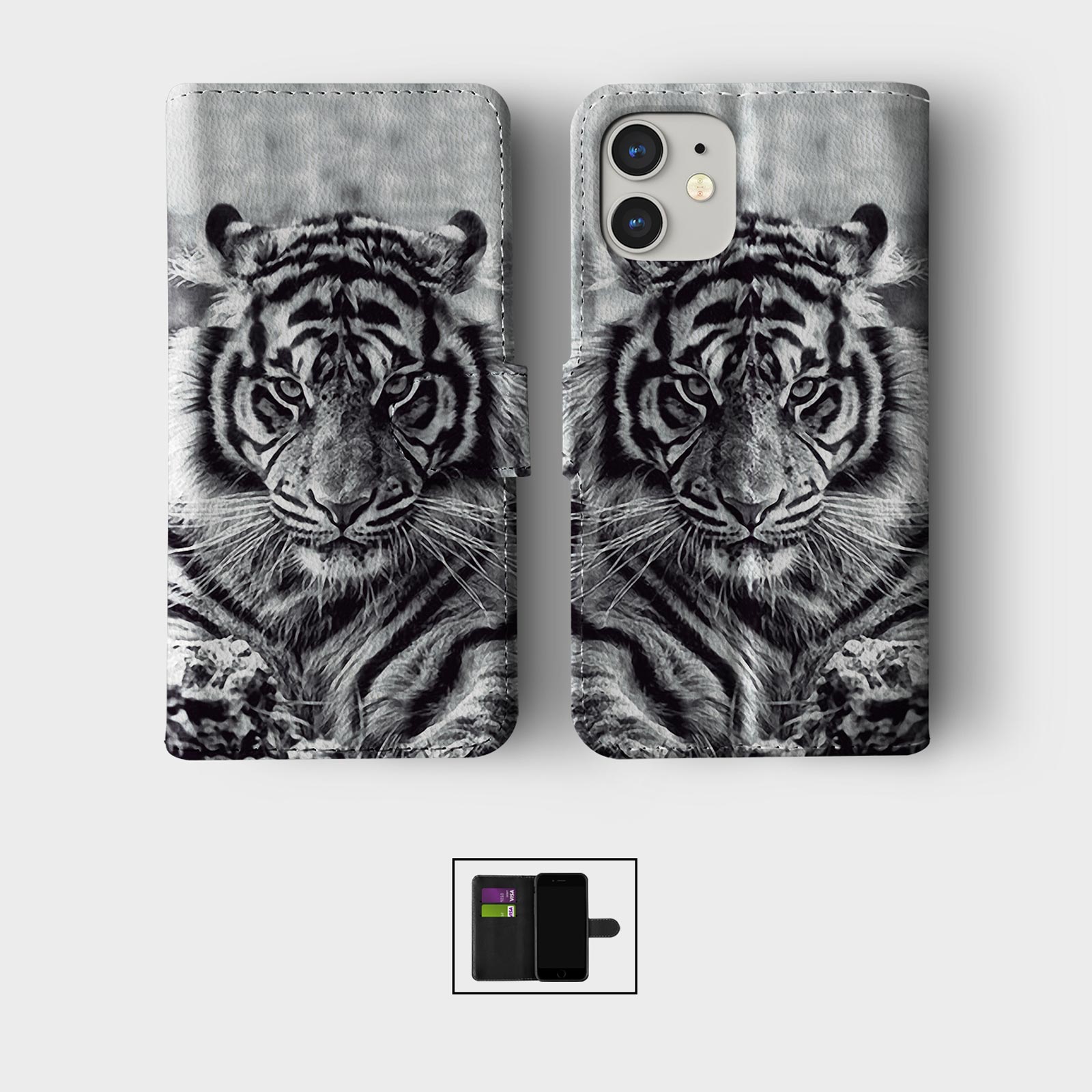 CASE FOR IPHONE 16 15 14 13 12 11 PRO WALLET FLIP PHONE COVER ANIMAL LION TIGER - Picture 9 of 10