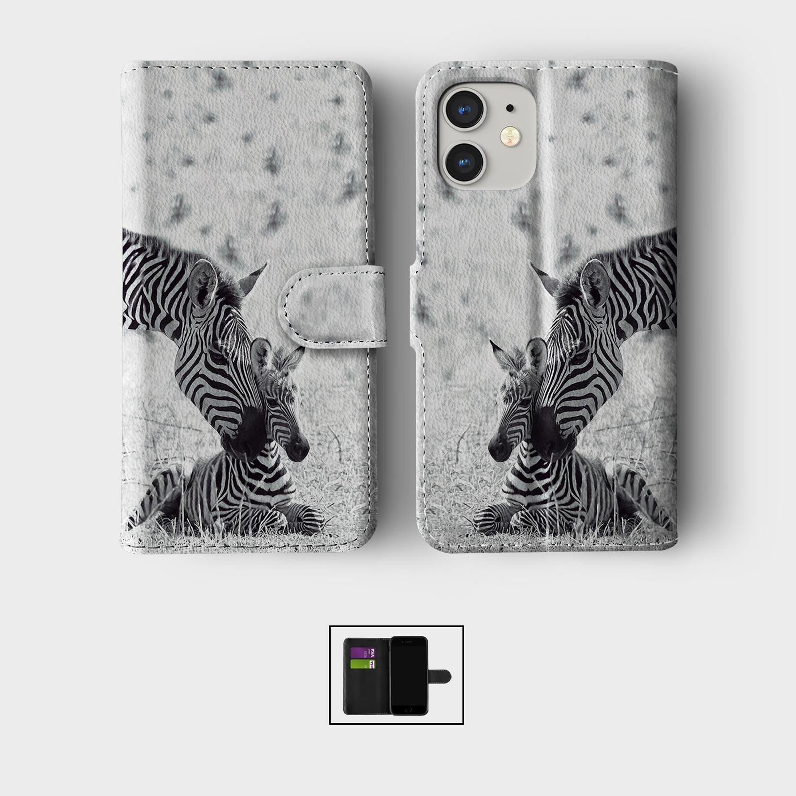 CASE FOR IPHONE 16 16E 15 14 12 SE PRO WALLET FLIP PHONE COVER ANIMAL MUM BABY - Picture 2 of 8