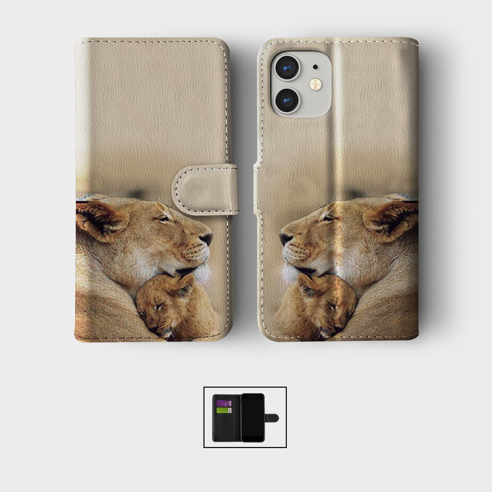 CASE FOR IPHONE 16 16E 15 14 12 SE PRO WALLET FLIP PHONE COVER ANIMAL MUM BABY - Picture 6 of 8