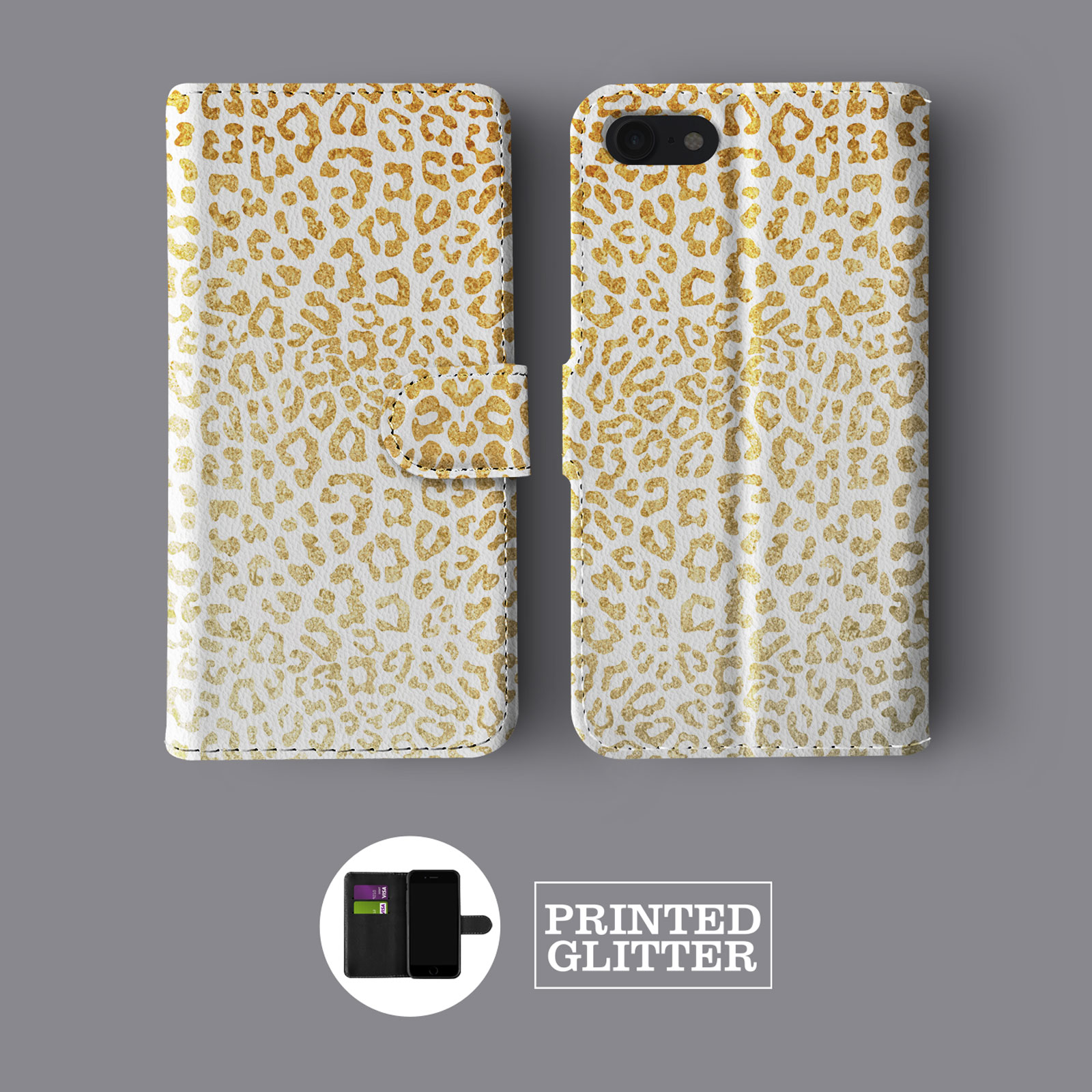 TIERMOTIV LEOPARD GOLD GLITZER SCHLANGE LEDER BRIEFTASCHE HANDYHÜLLE FÜR IPHONE - Bild 3 von 10
