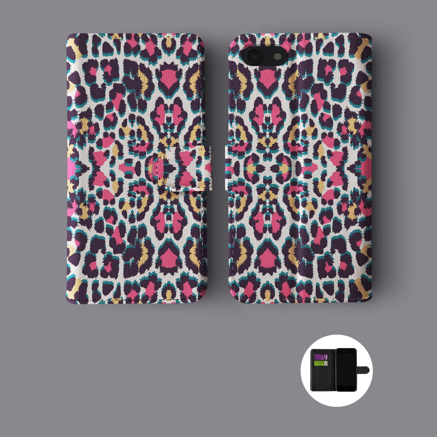 ANIMAL PRINT SNAKE SKIN LEOPARD GOLD LEATHER WALLET PHONE CASE FOR IPHONE - Picture 8 of 10