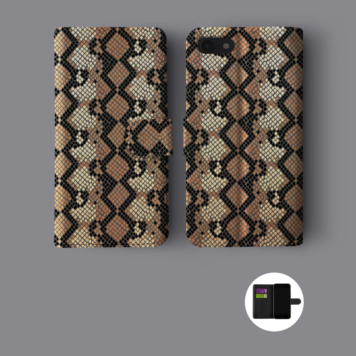 ANIMAL PRINT SNAKE SKIN LEOPARD GOLD LEATHER WALLET PHONE CASE FOR IPHONE - Picture 9 of 10