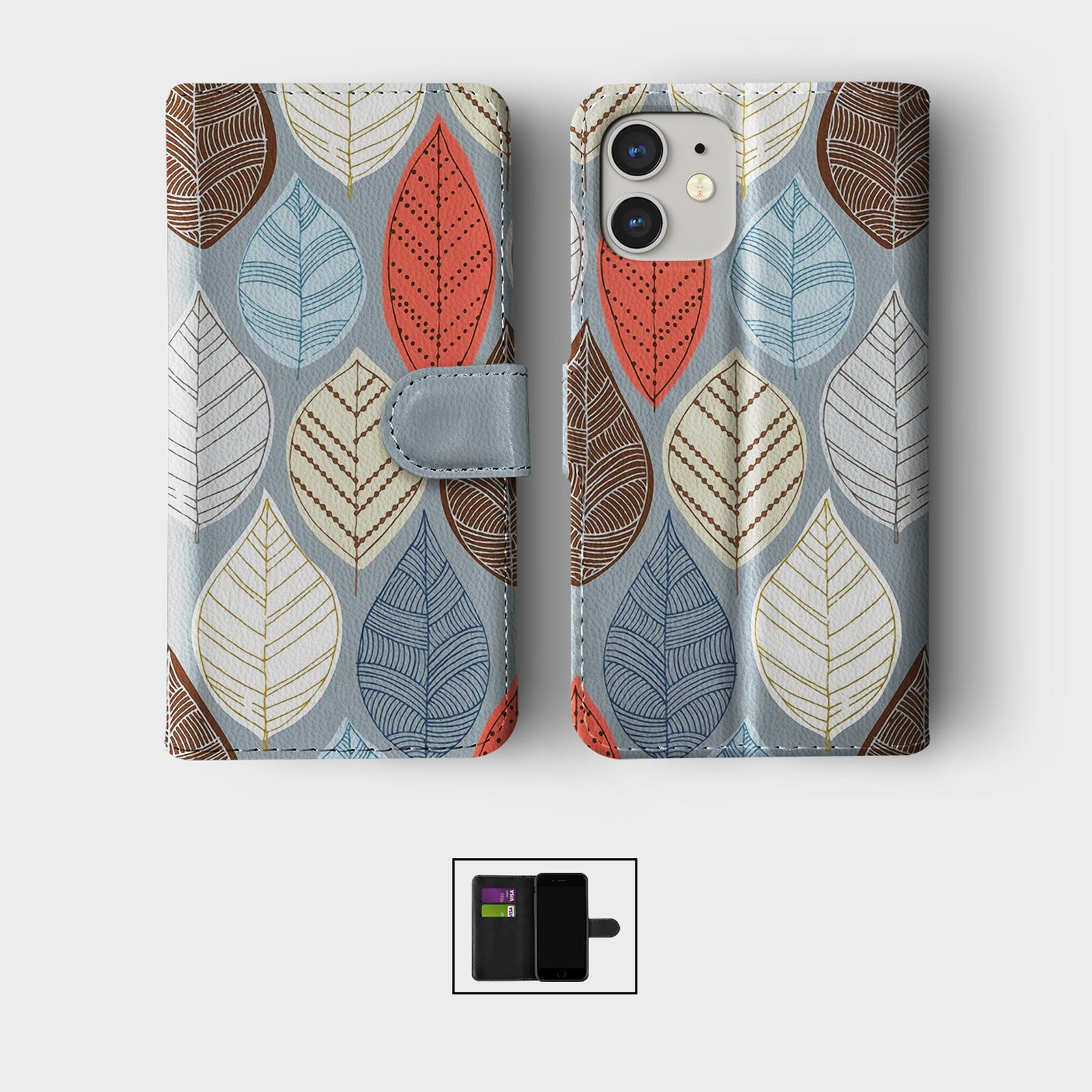 CASE FOR IPHONE 16 16E 15 14 12 12 PRO WALLET FLIP PHONE COVER DRY LEAVES AUTUMN - Picture 2 of 8