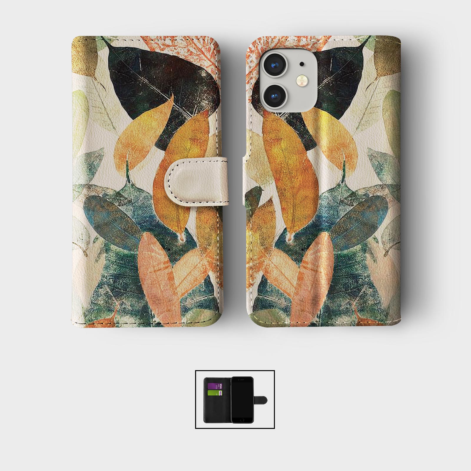 CASE FOR IPHONE 16 16E 15 14 12 12 PRO WALLET FLIP PHONE COVER DRY LEAVES AUTUMN - Picture 3 of 8