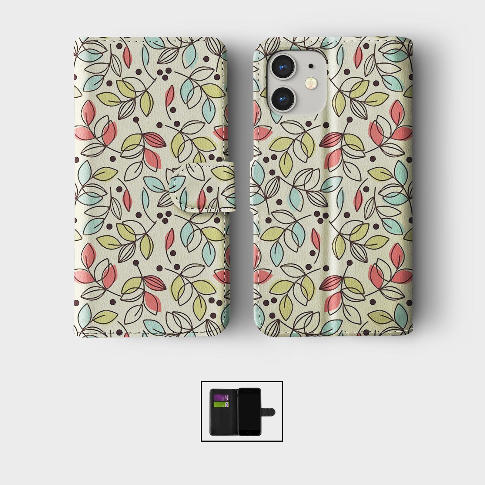 CASE FOR IPHONE 16 16E 15 14 12 12 PRO WALLET FLIP PHONE COVER DRY LEAVES AUTUMN - Picture 4 of 8
