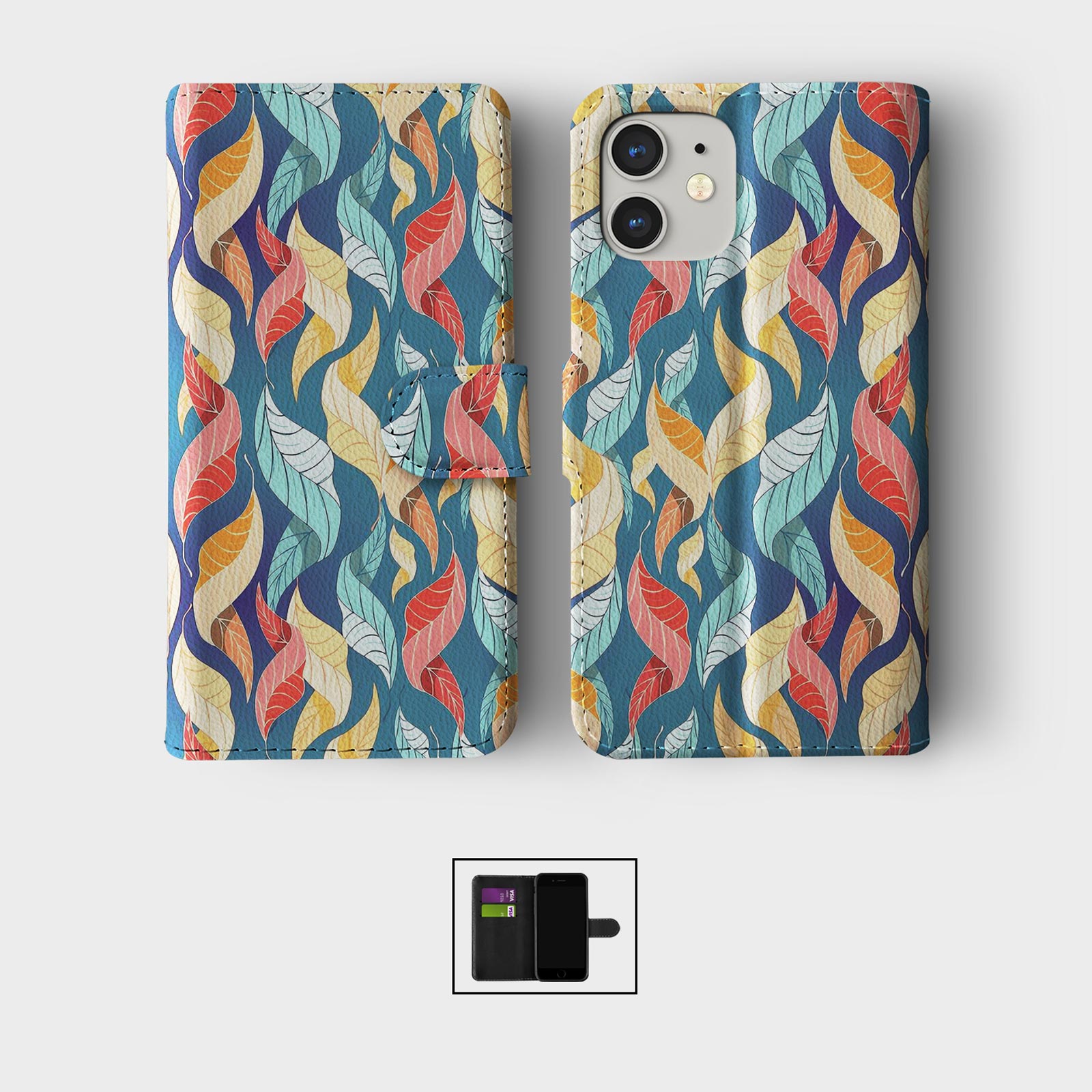 CASE FOR IPHONE 16 16E 15 14 12 12 PRO WALLET FLIP PHONE COVER DRY LEAVES AUTUMN - Picture 5 of 8
