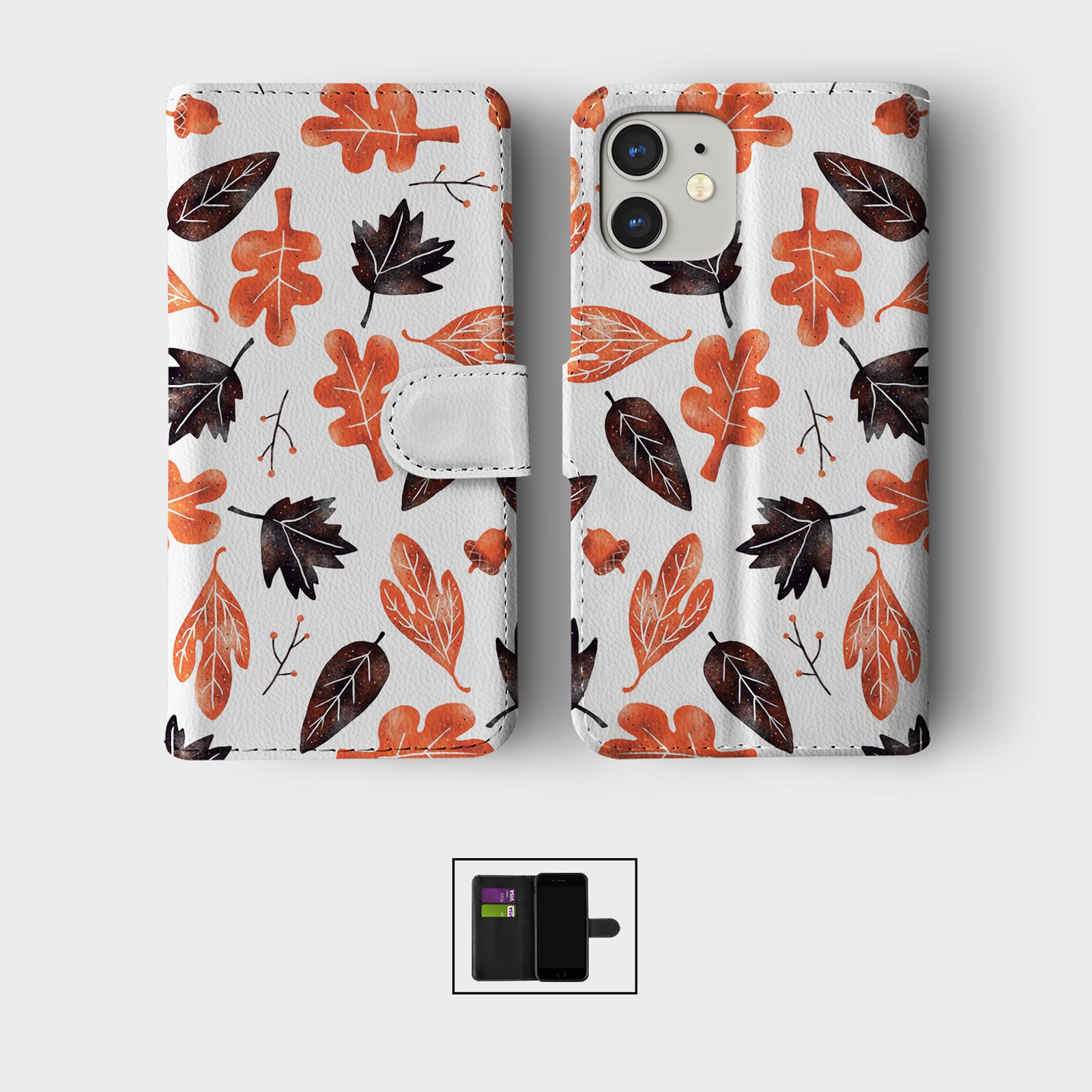 CASE FOR IPHONE 16 16E 15 14 12 12 PRO WALLET FLIP PHONE COVER DRY LEAVES AUTUMN - Picture 6 of 8