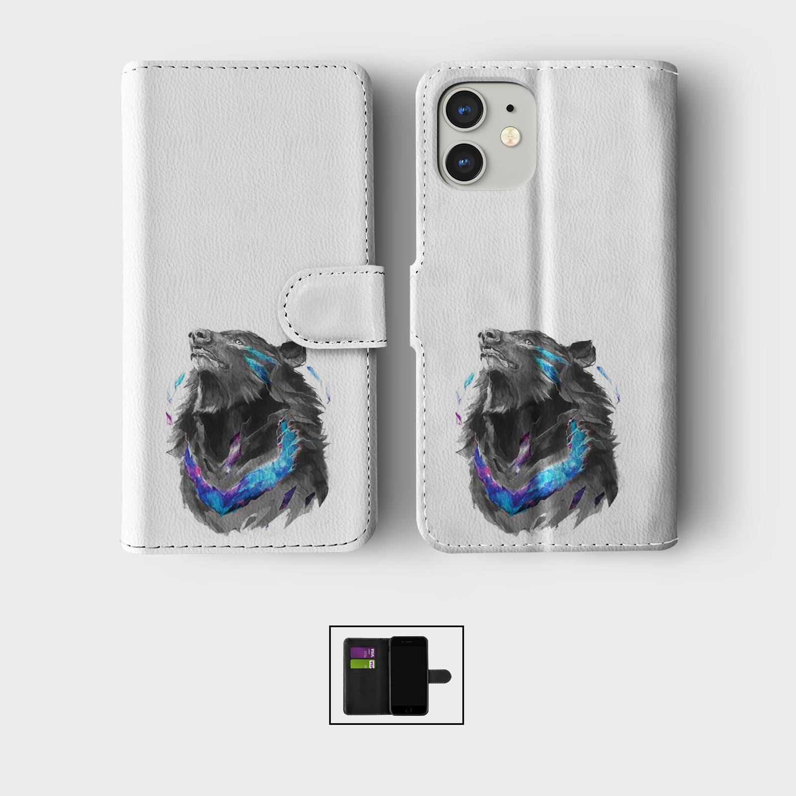 FLIP WALLET PHONE CASE FOR IPHONE 16 15 14 13 12 11 SE 8 BEAR WILD BEAST GRIZZLY - Picture 7 of 10