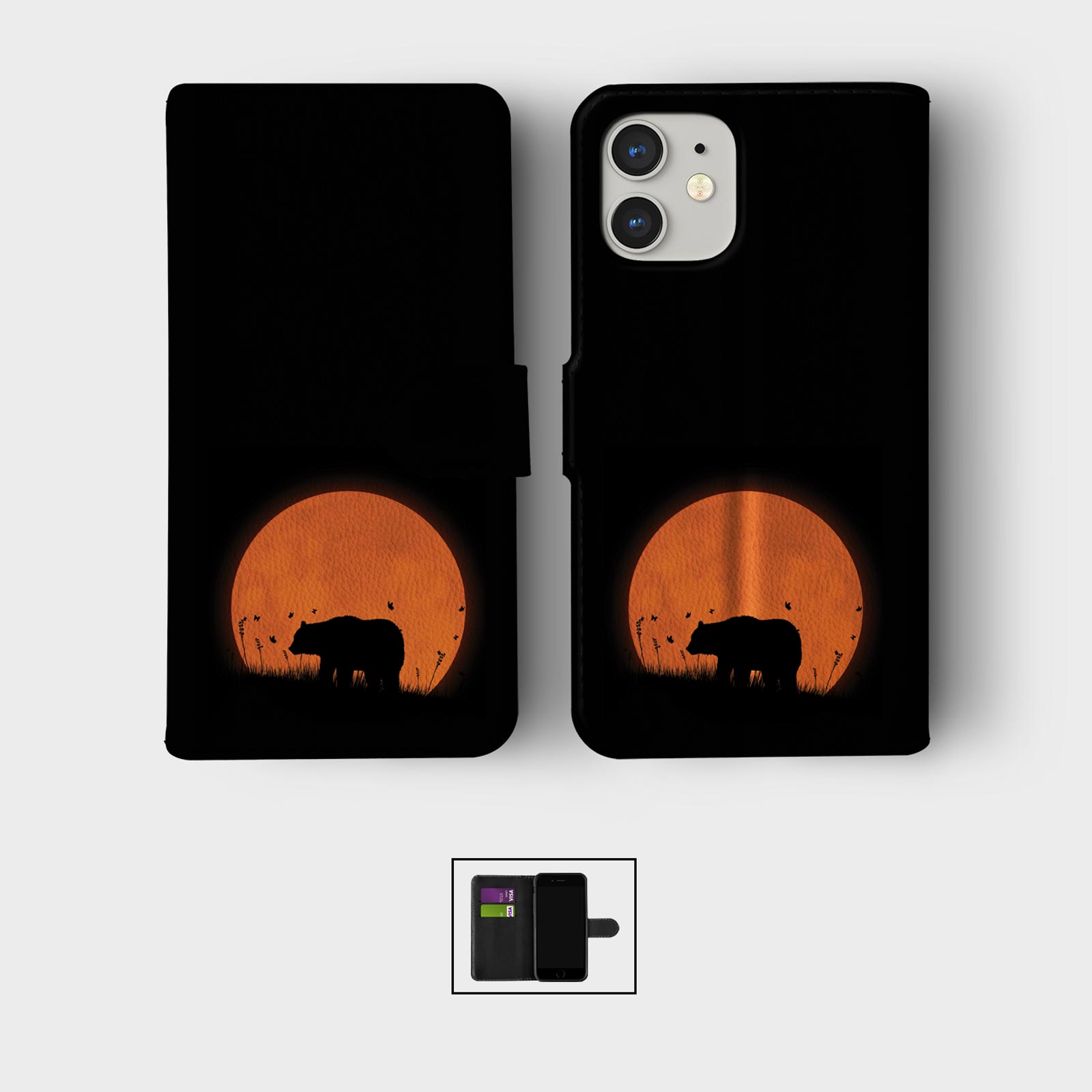 FLIP WALLET PHONE CASE FOR IPHONE 16 15 14 13 12 11 SE 8 BEAR WILD BEAST GRIZZLY - Picture 8 of 10