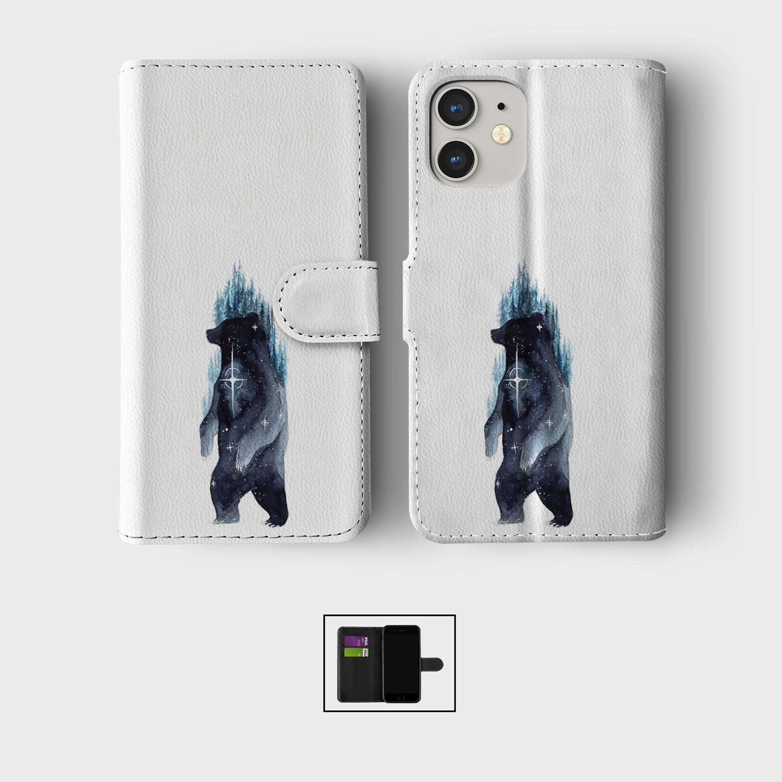 FLIP WALLET PHONE CASE FOR IPHONE 16 15 14 13 12 11 SE 8 BEAR WILD BEAST GRIZZLY - Picture 9 of 10