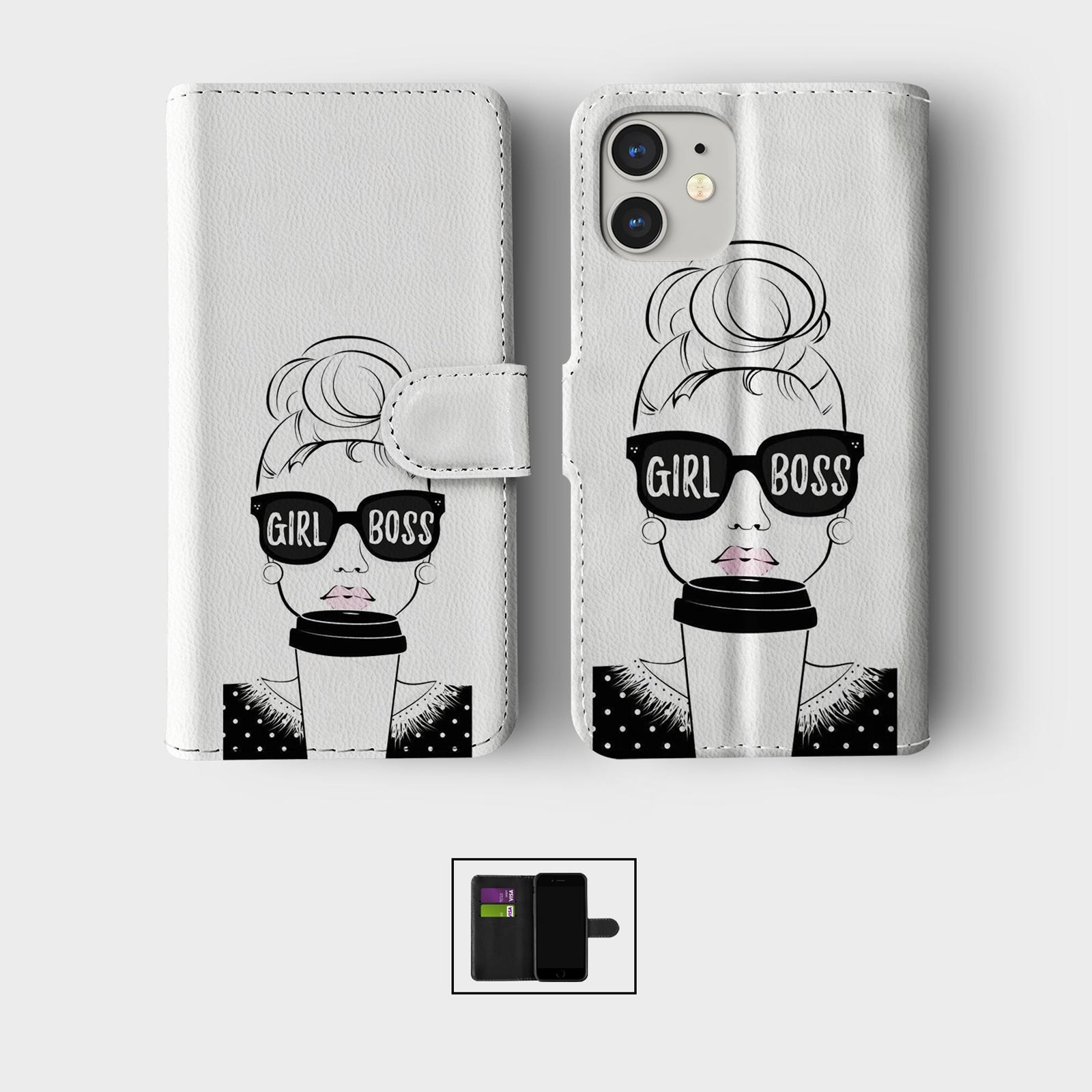 FLIP WALLET PHONE CASE FOR IPHONE 16 15 14 13 12 11 BOSS GIRL POWER MOTIVATION - Picture 7 of 10