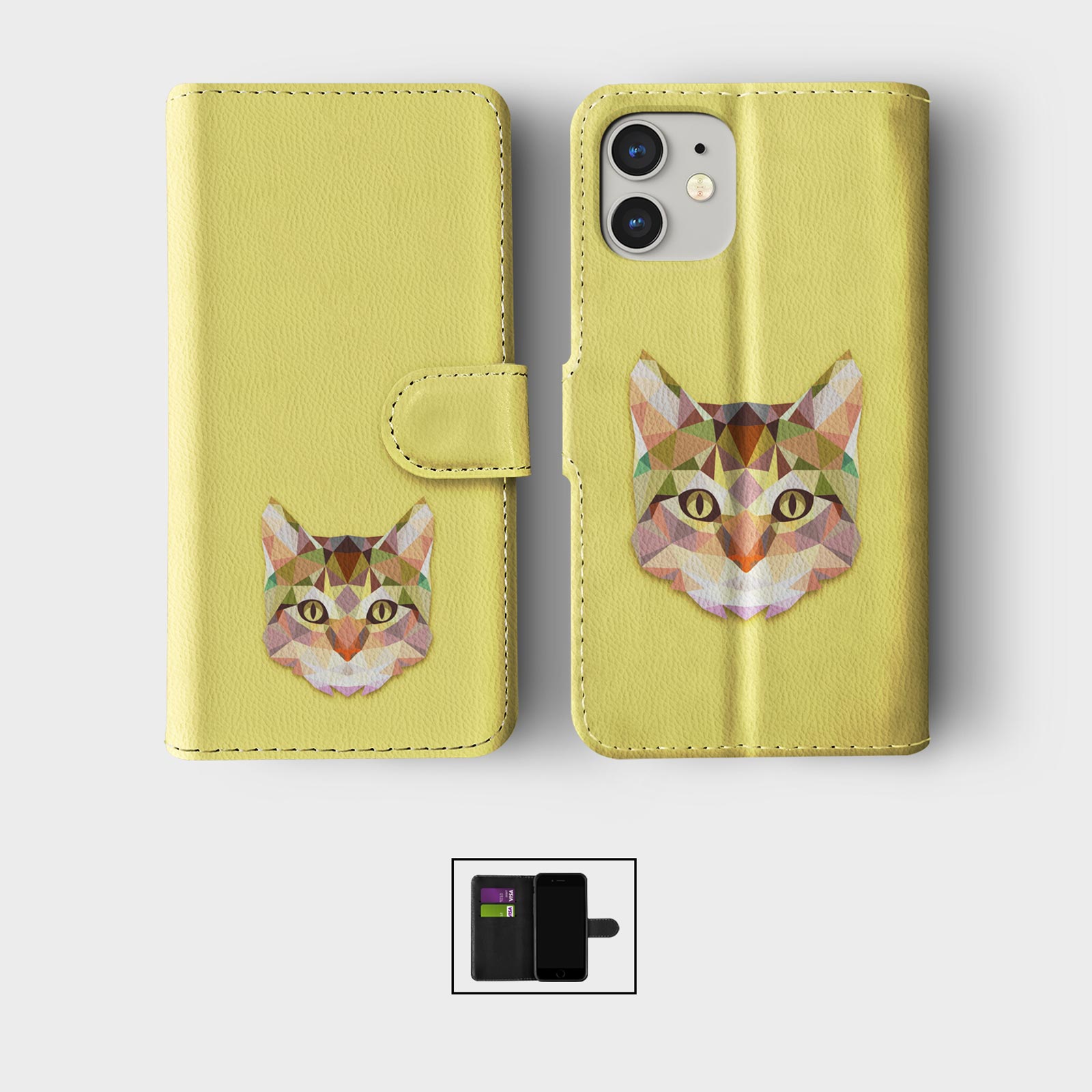 CASE FOR IPHONE 16 16E 15 14 12 SE PRO WALLET FLIP PHONE COVER CUTE CAT KITTEN - Picture 2 of 8