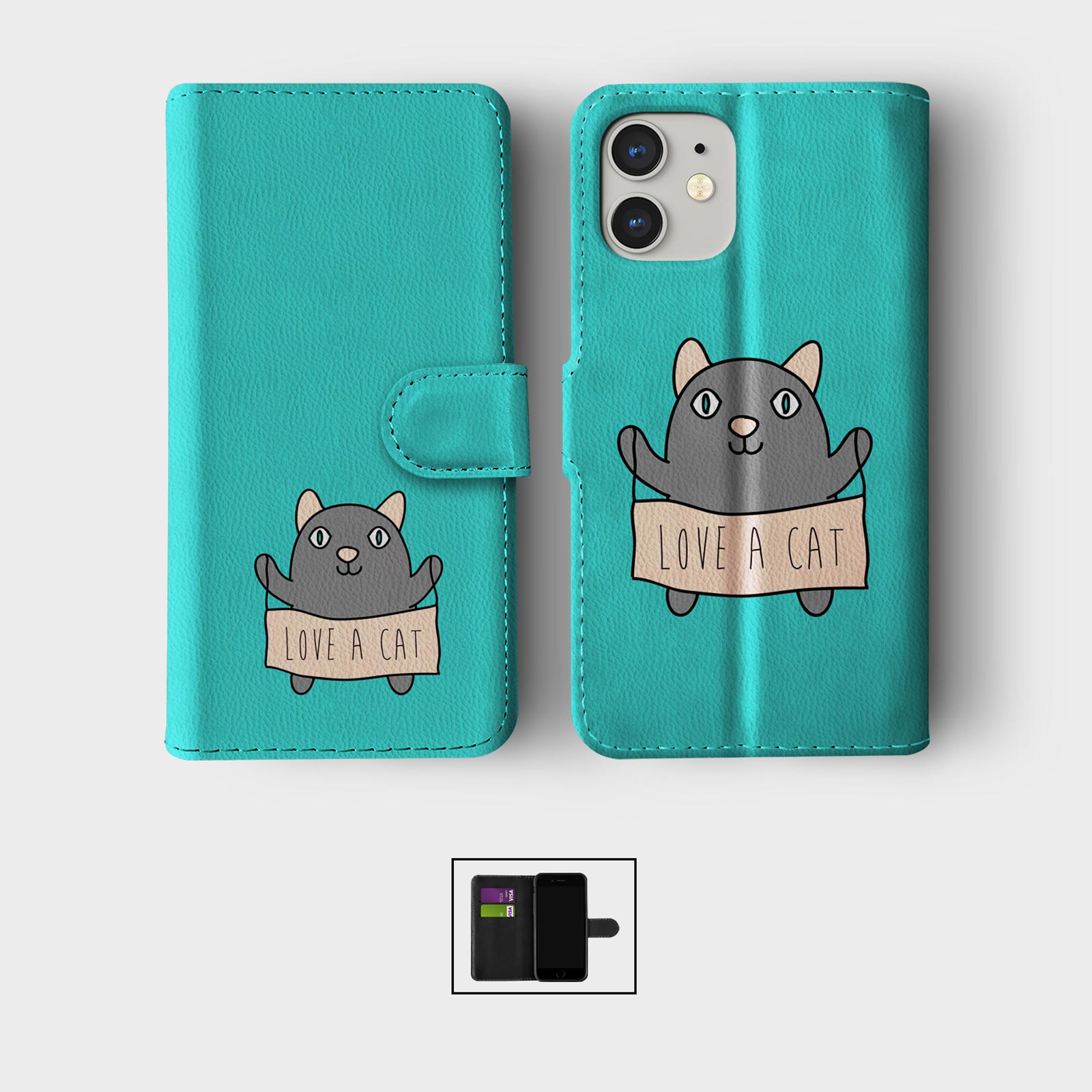 CASE FOR IPHONE 16 16E 15 14 12 SE PRO WALLET FLIP PHONE COVER CUTE CAT KITTEN - Picture 4 of 8