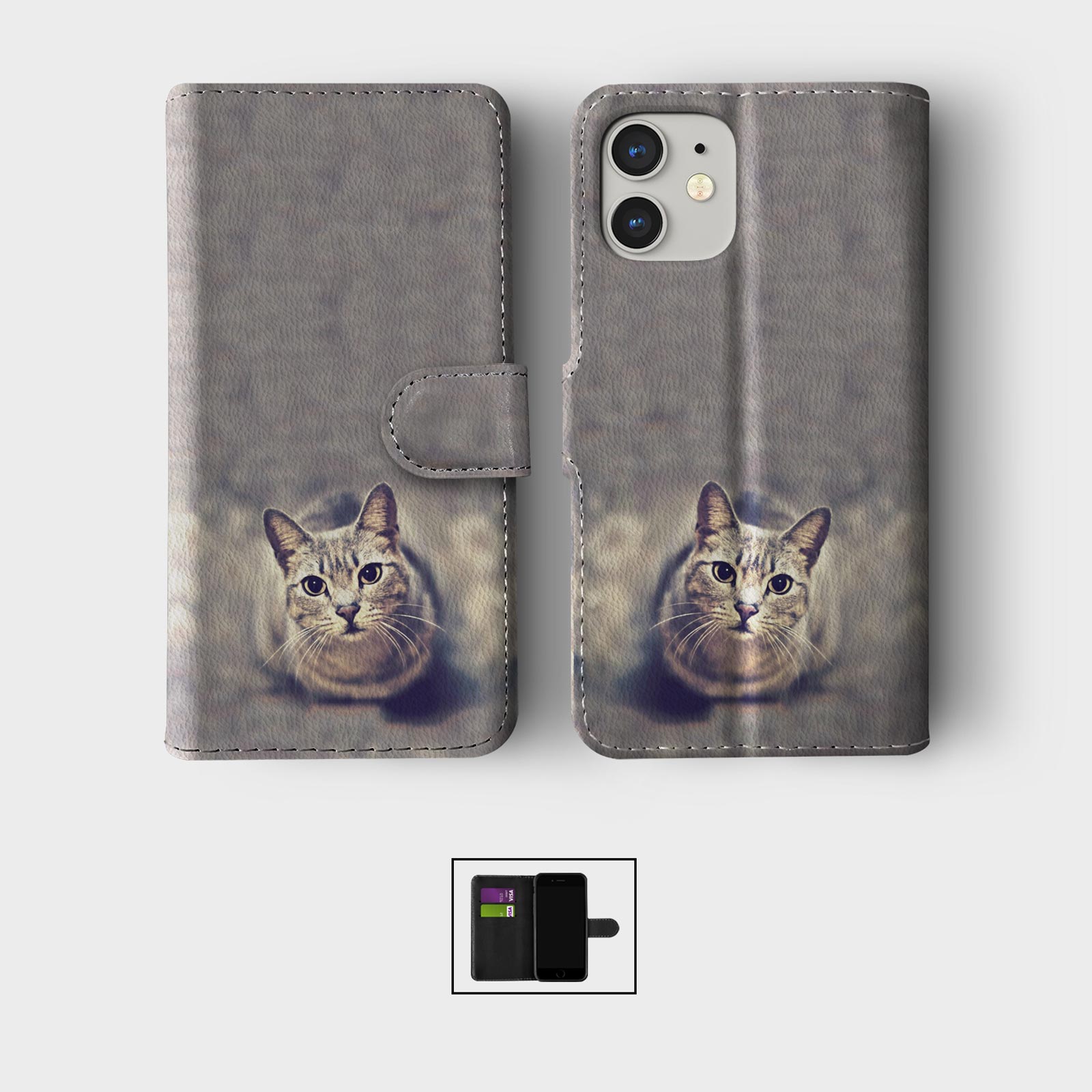 CASE FOR IPHONE 16 16E 15 14 12 SE PRO WALLET FLIP PHONE COVER CUTE CAT KITTEN - Picture 5 of 8
