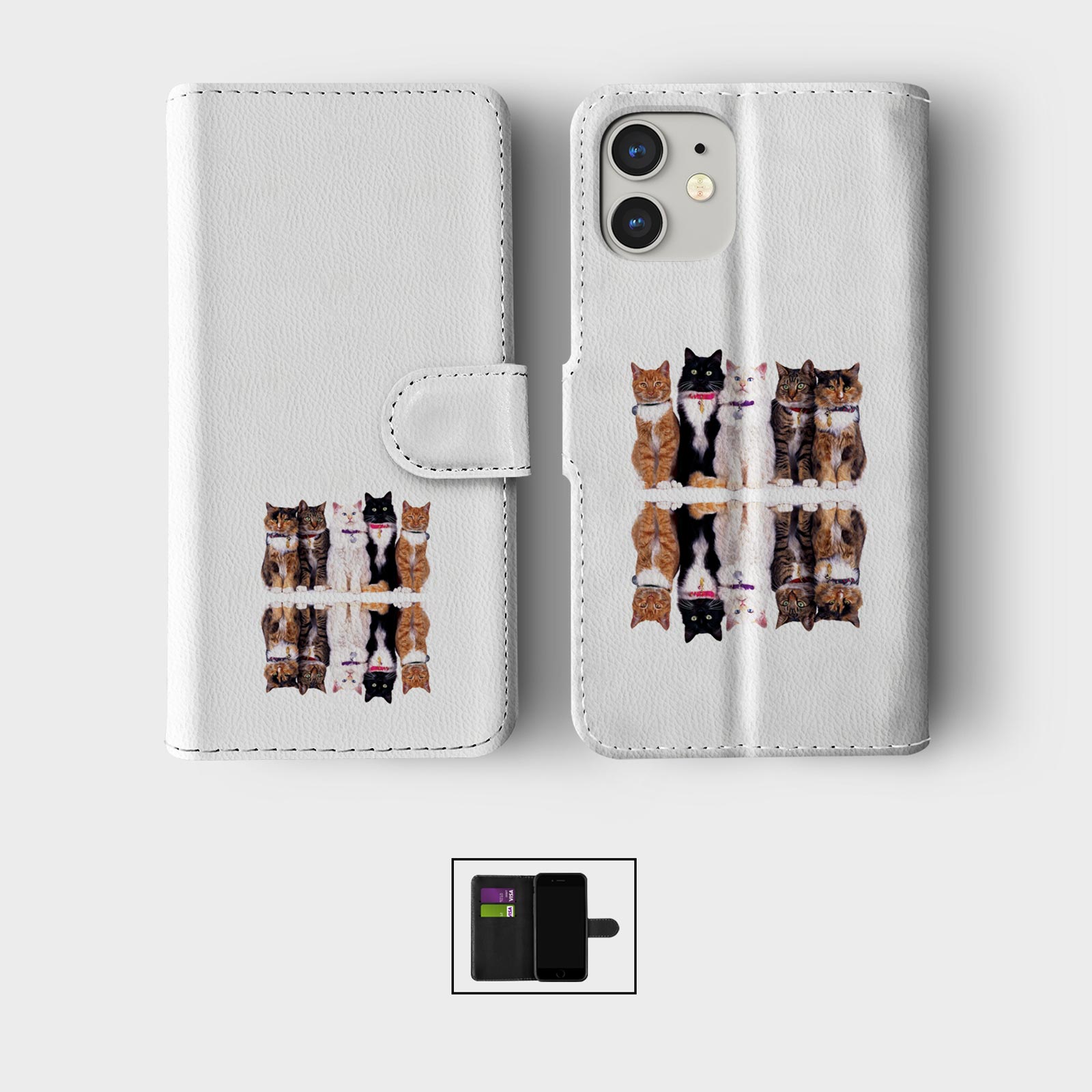 CASE FOR IPHONE 16 16E 15 14 12 SE PRO WALLET FLIP PHONE COVER CUTE CAT KITTEN - Picture 6 of 8