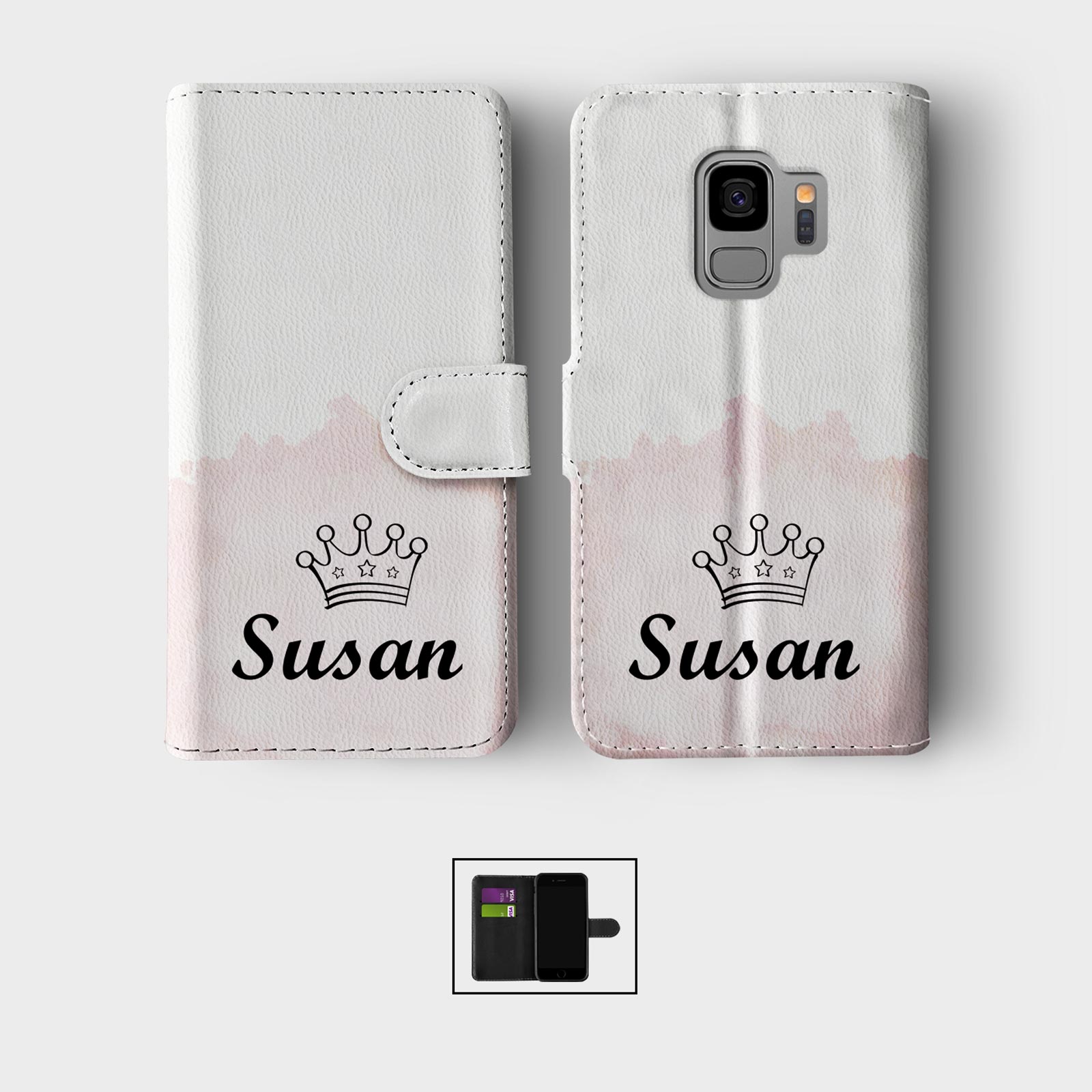 PERSONALISED WALLET FLIP CASE FOR SAMSUNG S23 S22 S21 S20 S10 S9 MOON STARS MOTH - Picture 8 of 12
