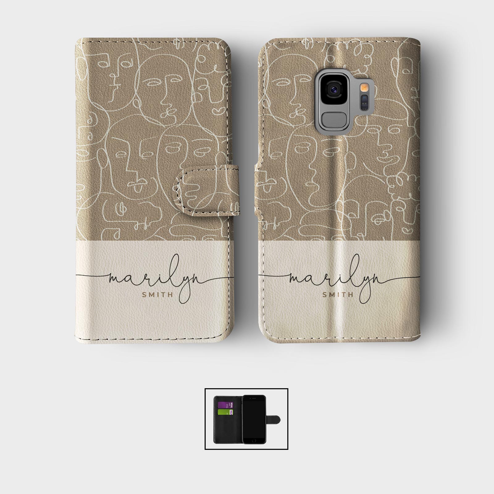 PERSONALISED WALLET FLIP CASE FOR SAMSUNG S23 S22 S21 S20 S10 S9 MOON STARS MOTH - Picture 10 of 12
