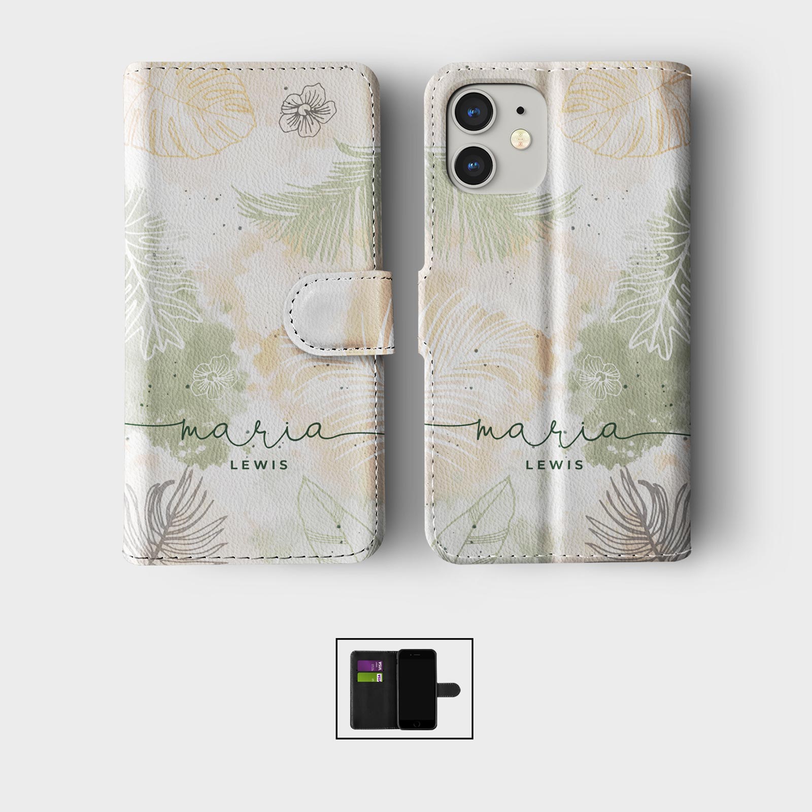 PERSONALISED FLIP WALLET PHONE CASE FOR IPHONE 15 14 13 12 AESTHETIC MINIMALIST - Picture 7 of 12