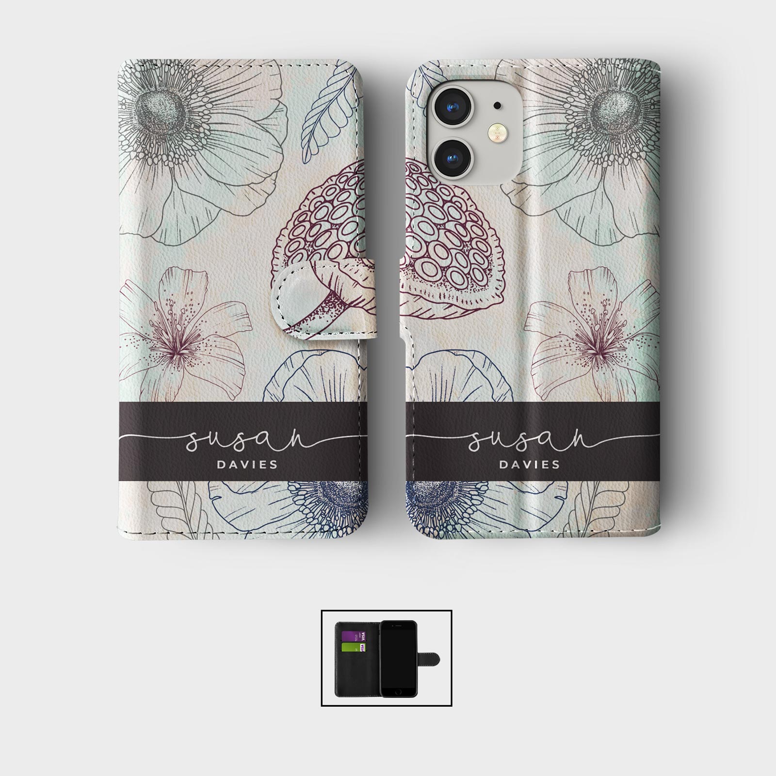 PERSONALISED FLIP WALLET PHONE CASE FOR IPHONE 15 14 13 12 AESTHETIC MINIMALIST - Picture 8 of 12