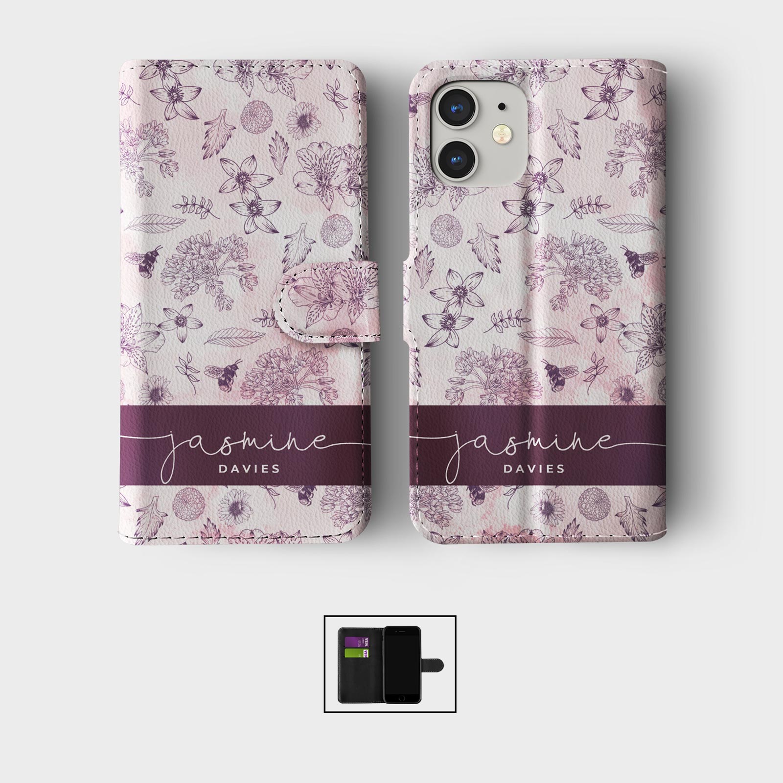 PERSONALISED FLIP WALLET PHONE CASE FOR IPHONE 15 14 13 12 AESTHETIC MINIMALIST - Picture 9 of 12