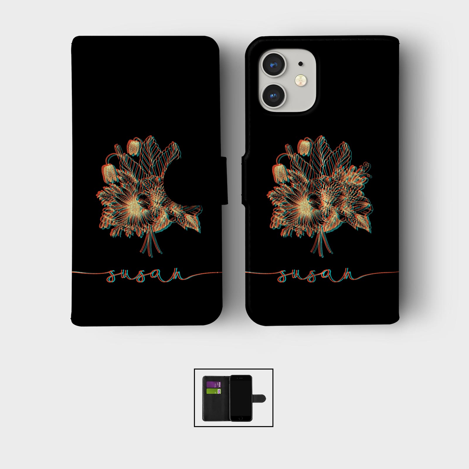 PERSONALISED FLIP WALLET PHONE CASE FOR IPHONE 15 14 13 12 AESTHETIC MINIMALIST - Picture 11 of 12