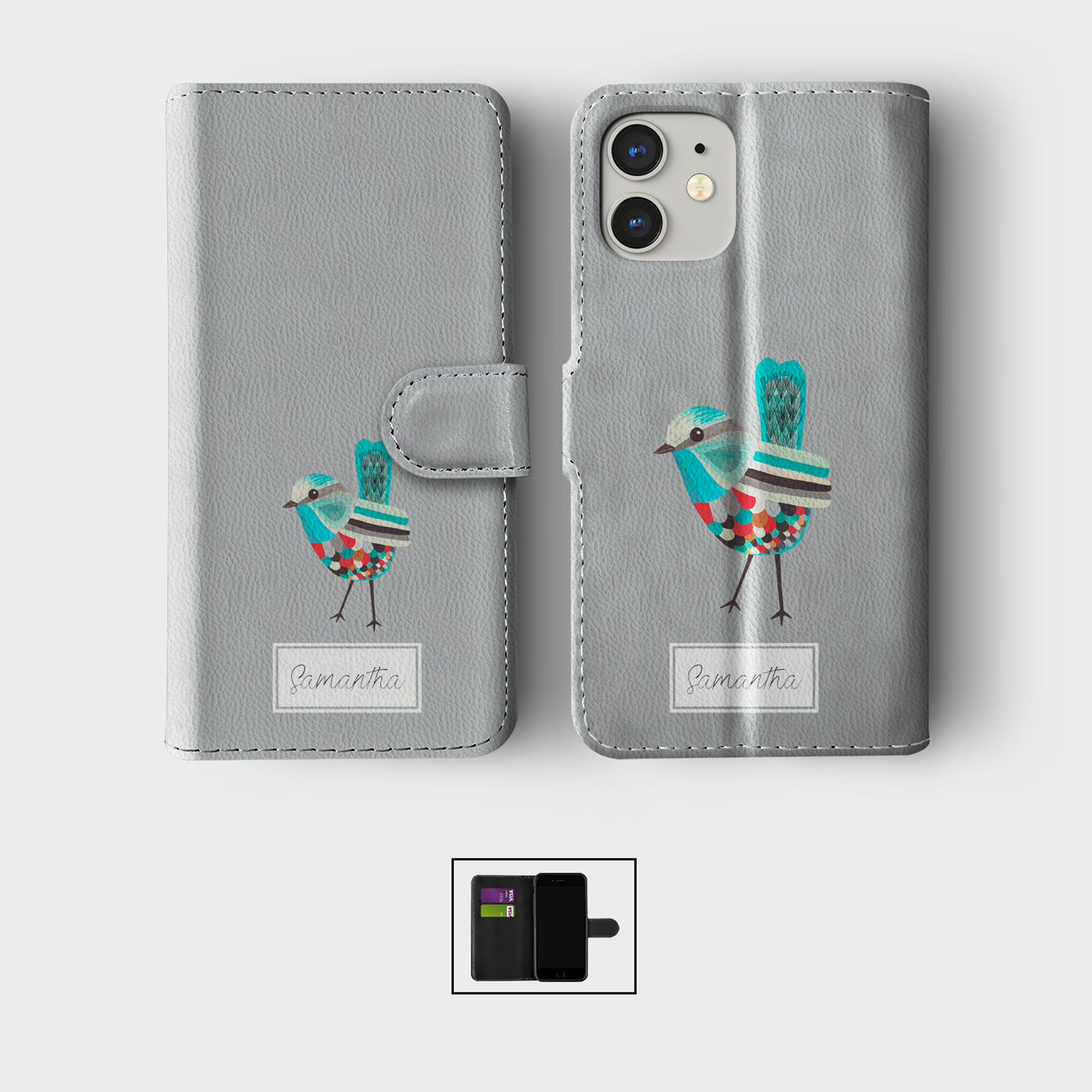 PERSONALISED FLIP WALLET PHONE CASE FOR IPHONE 16 15 14 13 12 11 BIRDS BIRDIES - Picture 2 of 10
