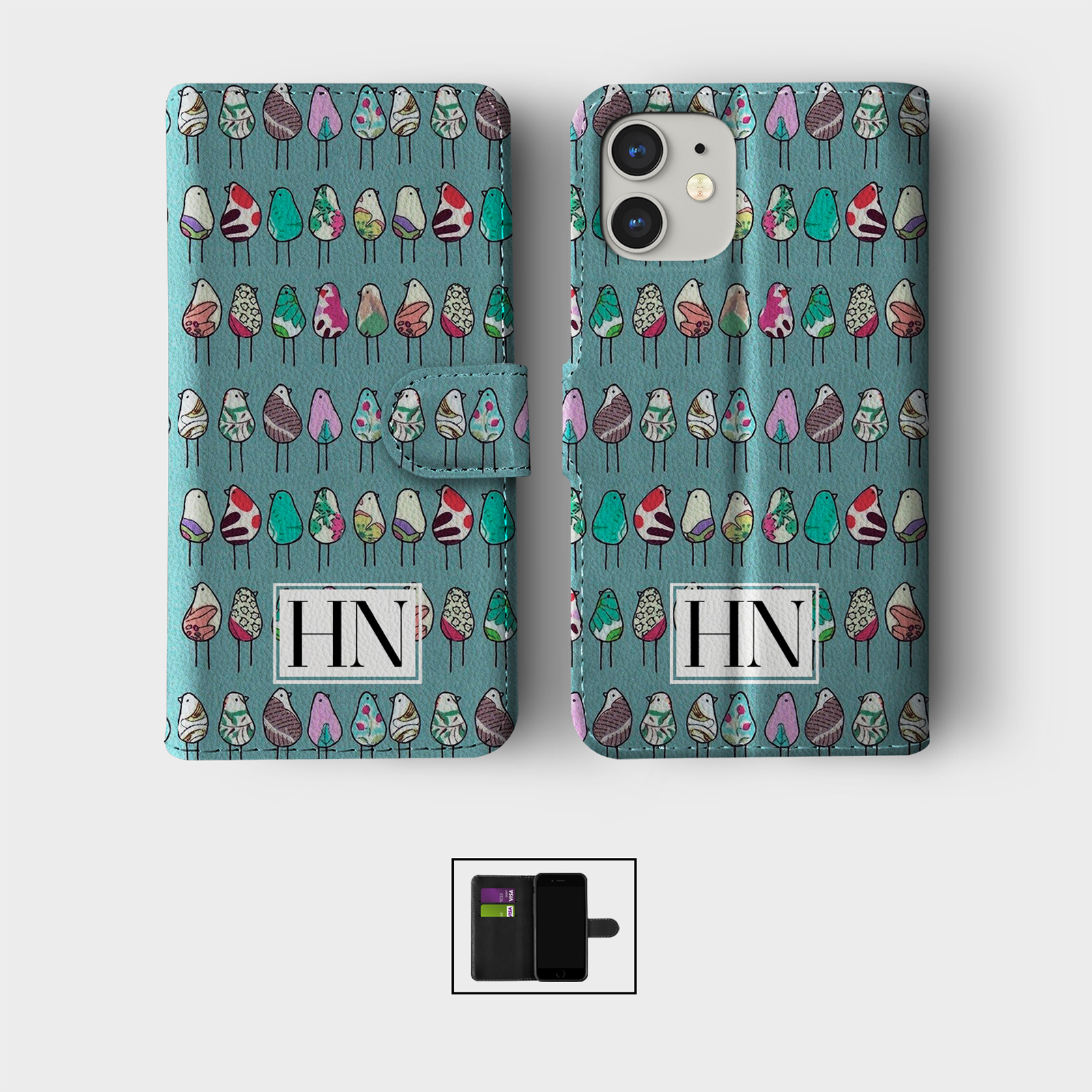 PERSONALISED FLIP WALLET PHONE CASE FOR IPHONE 16 15 14 13 12 11 BIRDS BIRDIES - Picture 3 of 10