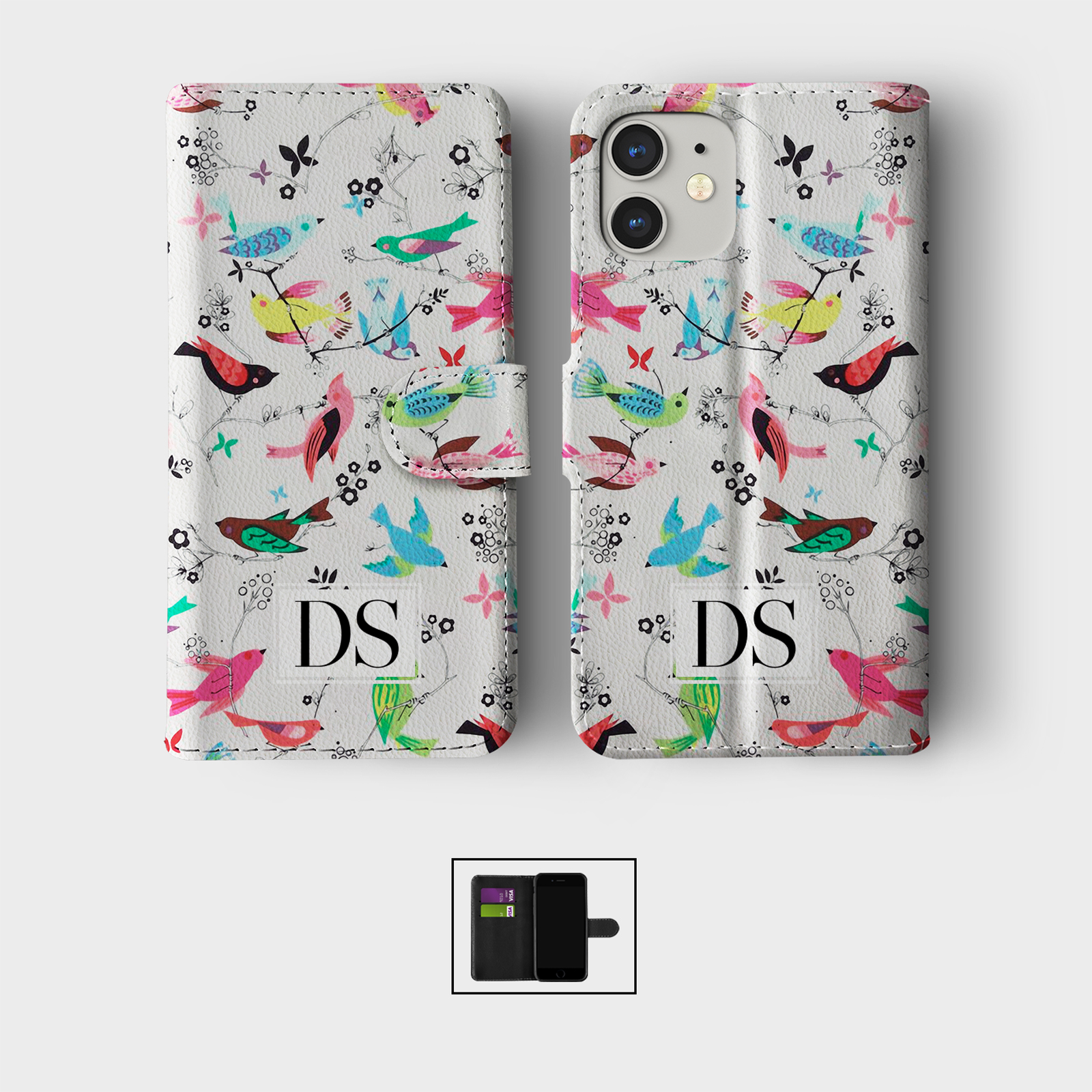 PERSONALISED FLIP WALLET PHONE CASE FOR IPHONE 16 15 14 13 12 11 BIRDS BIRDIES - Picture 4 of 10