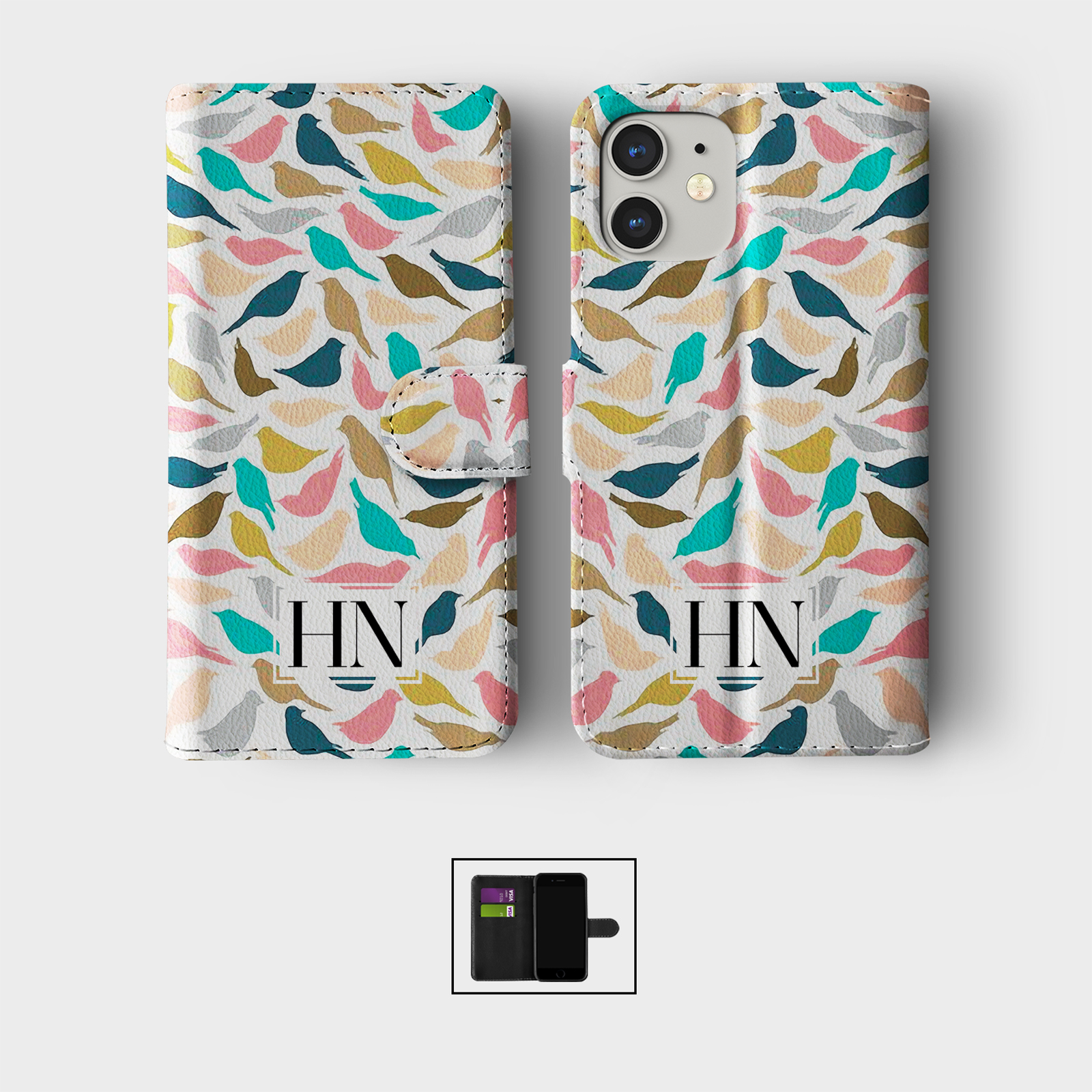 PERSONALISED FLIP WALLET PHONE CASE FOR IPHONE 16 15 14 13 12 11 BIRDS BIRDIES - Picture 8 of 10