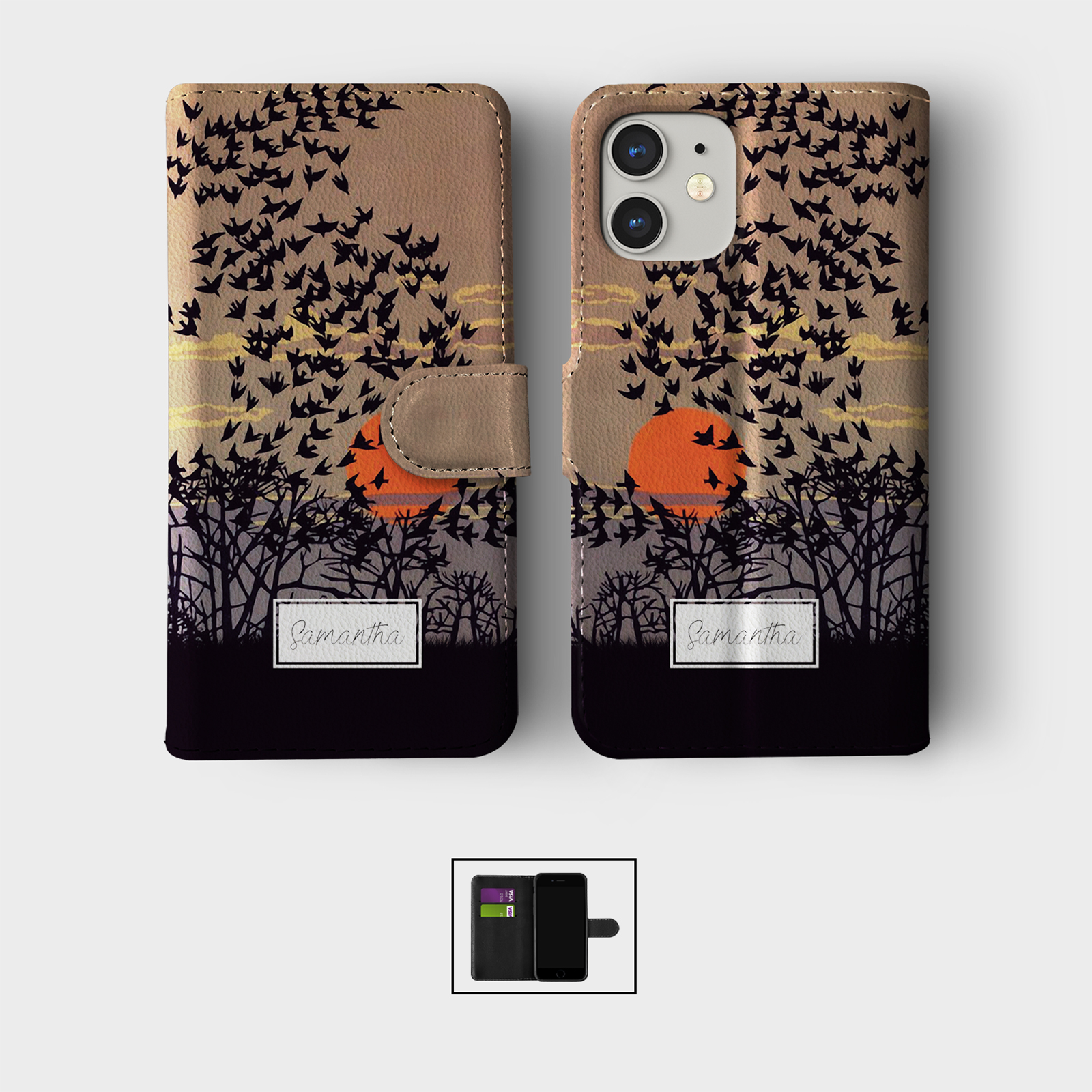 PERSONALISED FLIP WALLET PHONE CASE FOR IPHONE 16 15 14 13 12 11 BIRDS BIRDIES - Picture 9 of 10