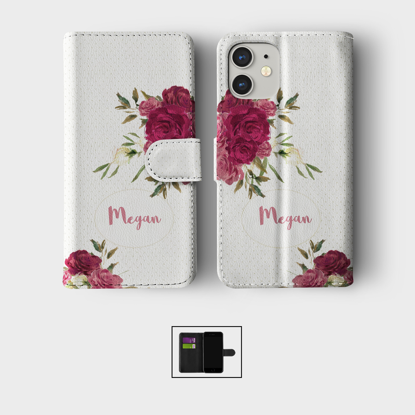 PERSONALISED FLIP WALLET PHONE CASE FOR IPHONE 16 15 14 13 12 11 UNICORN HEART - Picture 7 of 10