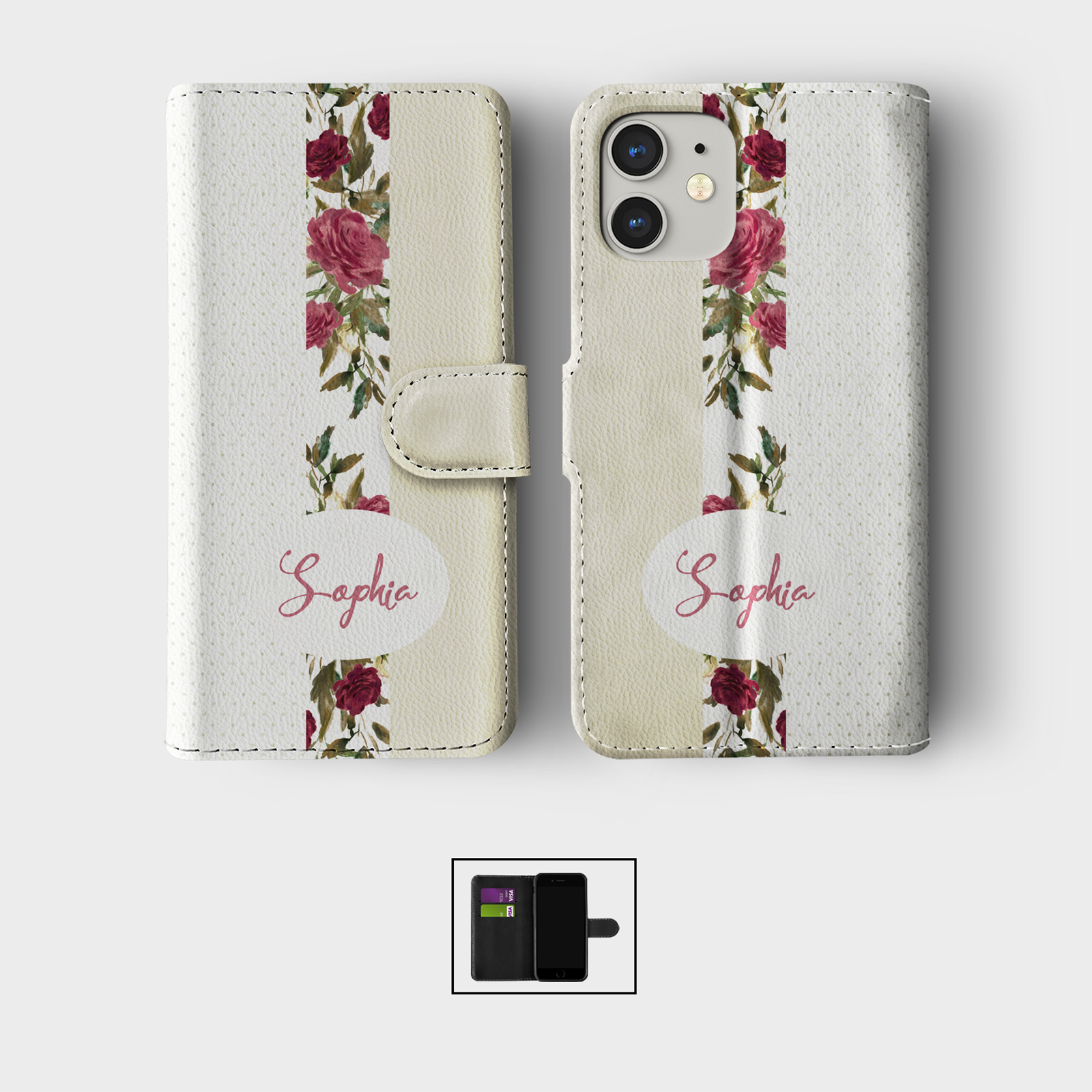 PERSONALISED FLIP WALLET PHONE CASE FOR IPHONE 16 15 14 13 12 11 UNICORN HEART - Picture 8 of 10