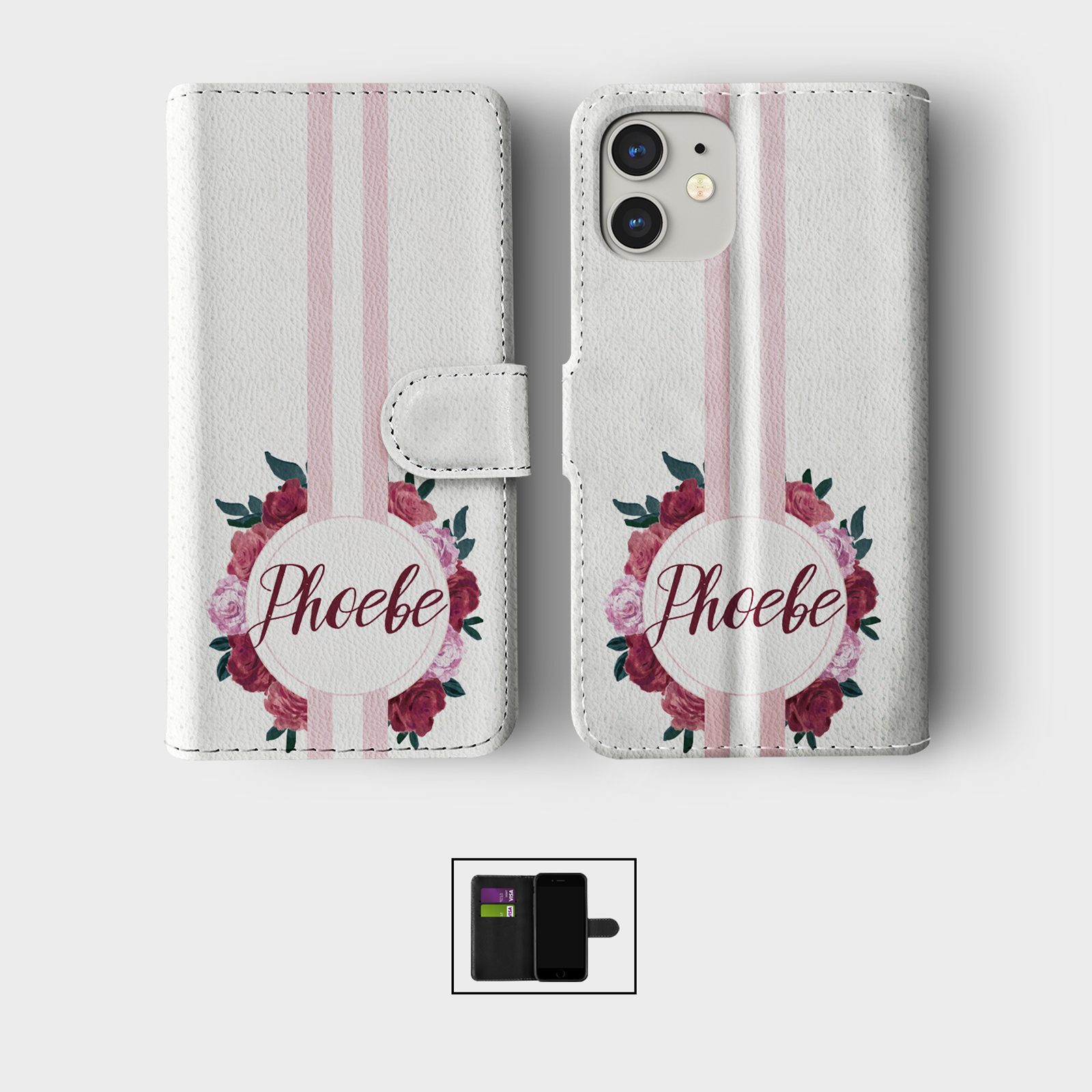 PERSONALISED FLIP WALLET PHONE CASE FOR IPHONE 16 15 14 13 12 11 UNICORN HEART - Picture 9 of 10