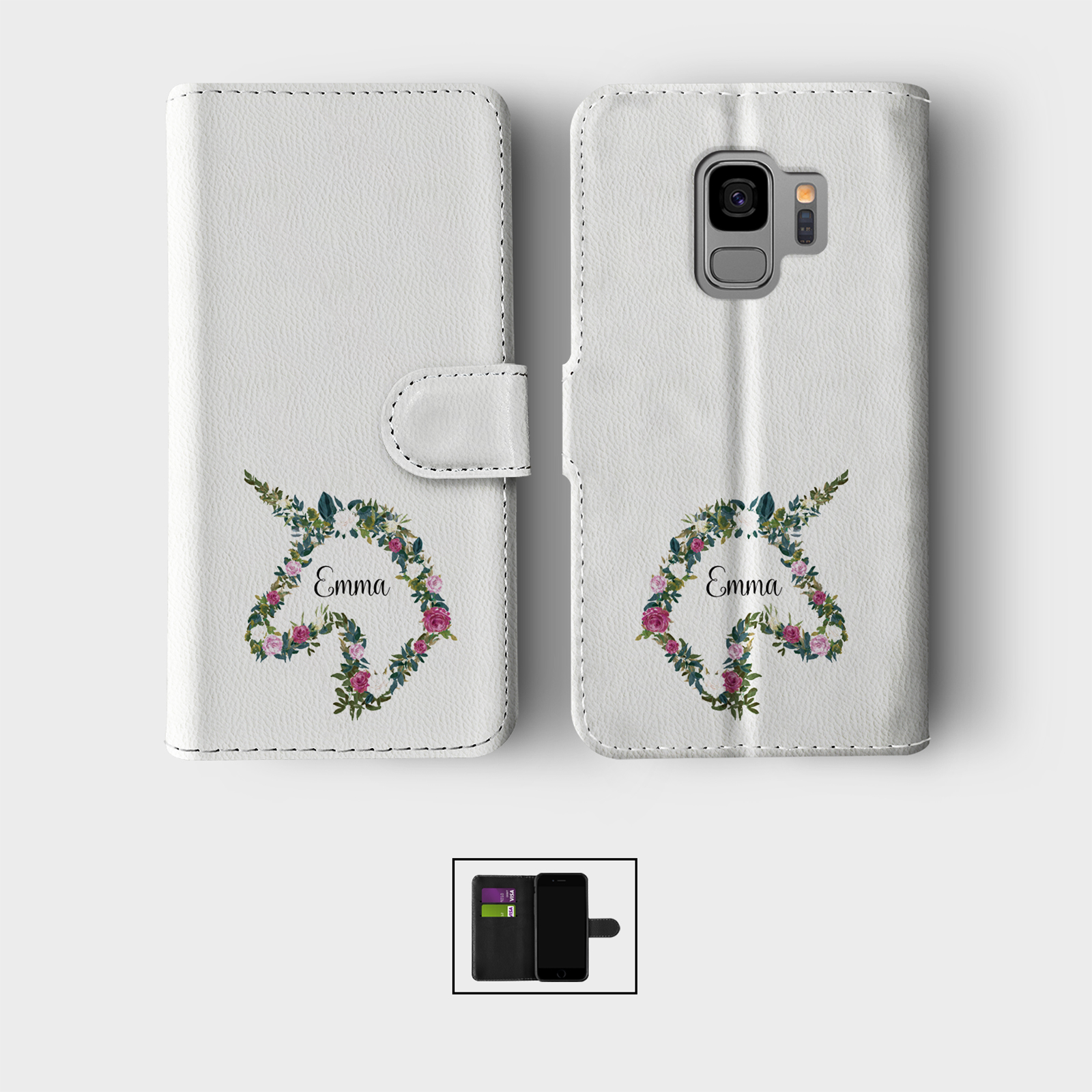 PERSONALISED CASE FOR SAMSUNG S23 S22 S21 WALLET FLIP PHONE COVER UNICORN ROSE - Picture 3 of 10