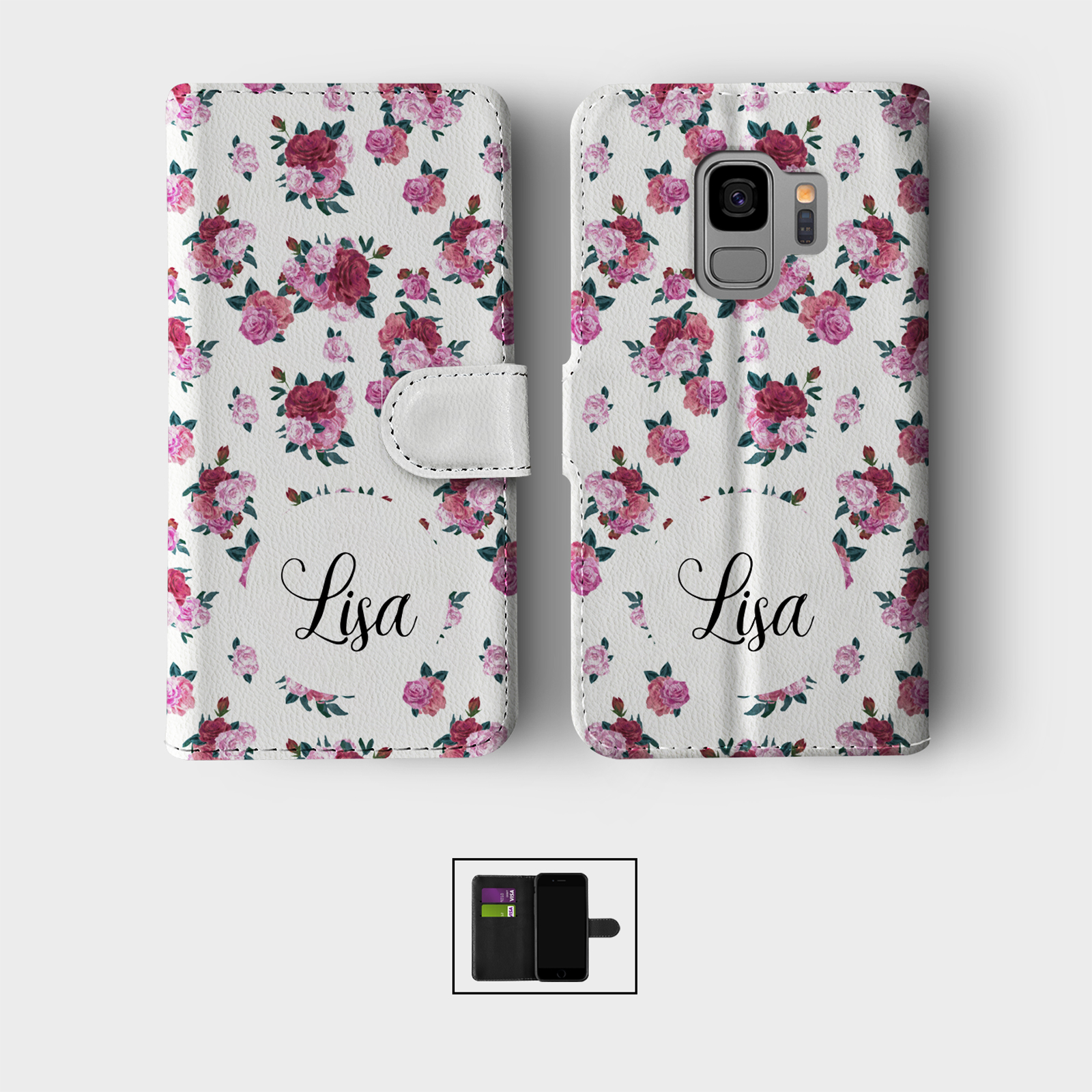 PERSONALISED CASE FOR SAMSUNG S23 S22 S21 WALLET FLIP PHONE COVER UNICORN ROSE - Picture 6 of 10