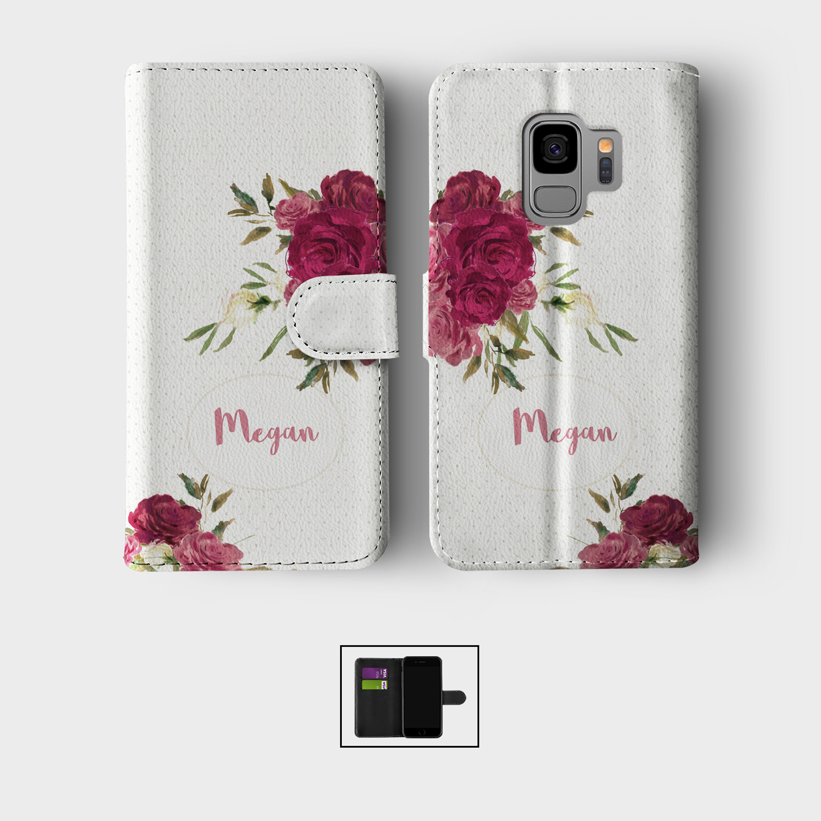 PERSONALISED CASE FOR SAMSUNG S23 S22 S21 WALLET FLIP PHONE COVER UNICORN ROSE - Picture 7 of 10