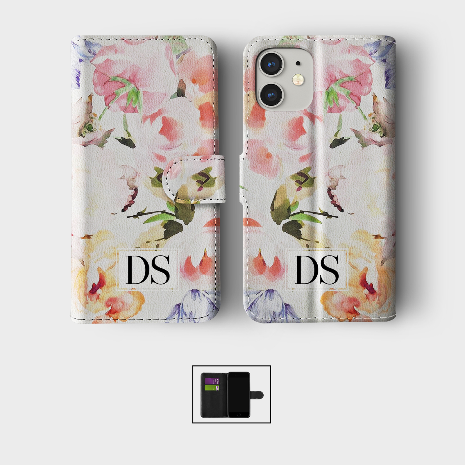 PERSONALISED FLIP WALLET PHONE CASE FOR IPHONE 16 15 14 13 12 11 SE WILD FLOWERS - Picture 5 of 10