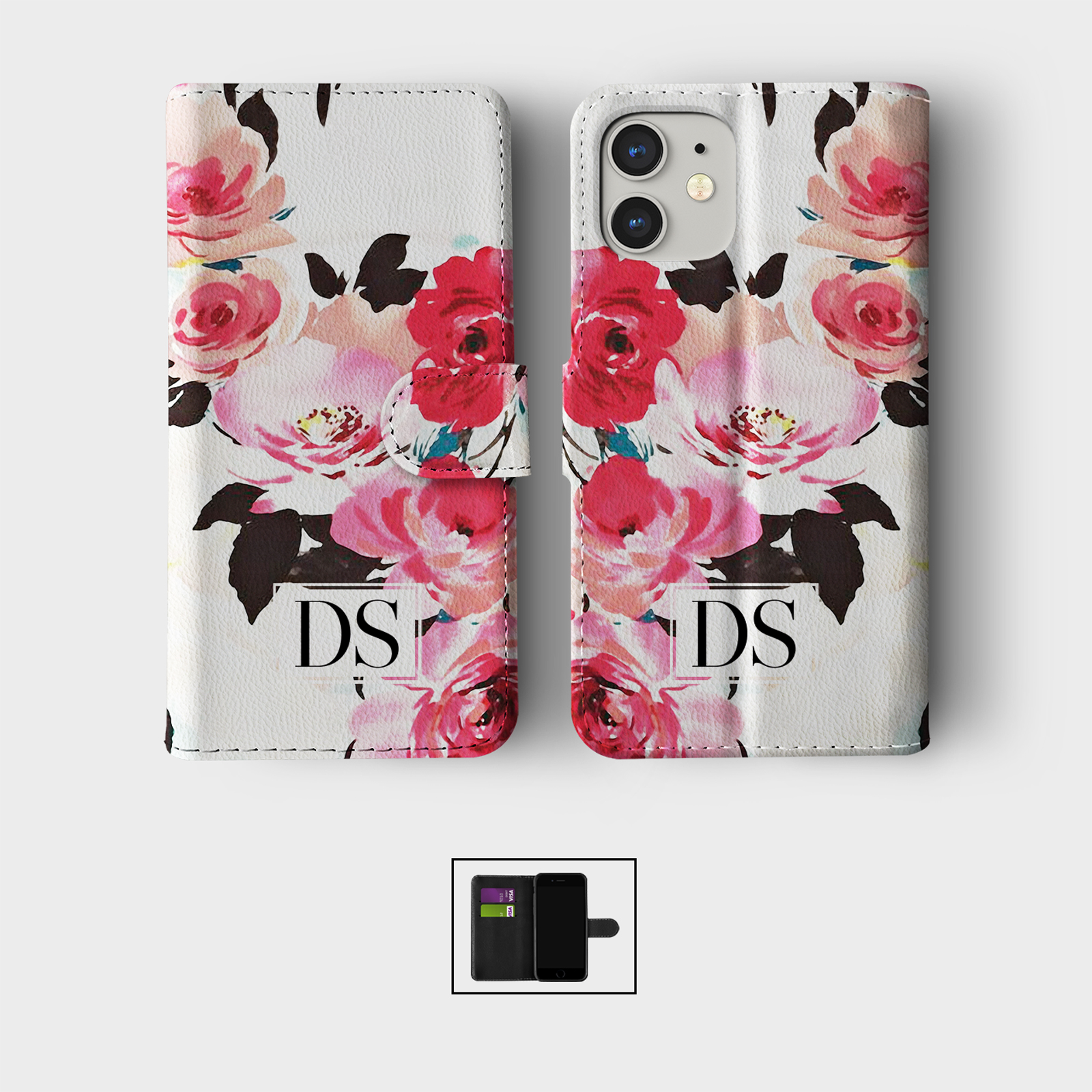 PERSONALISED FLIP WALLET PHONE CASE FOR IPHONE 16 15 14 13 12 11 SE WILD FLOWERS - Picture 7 of 10