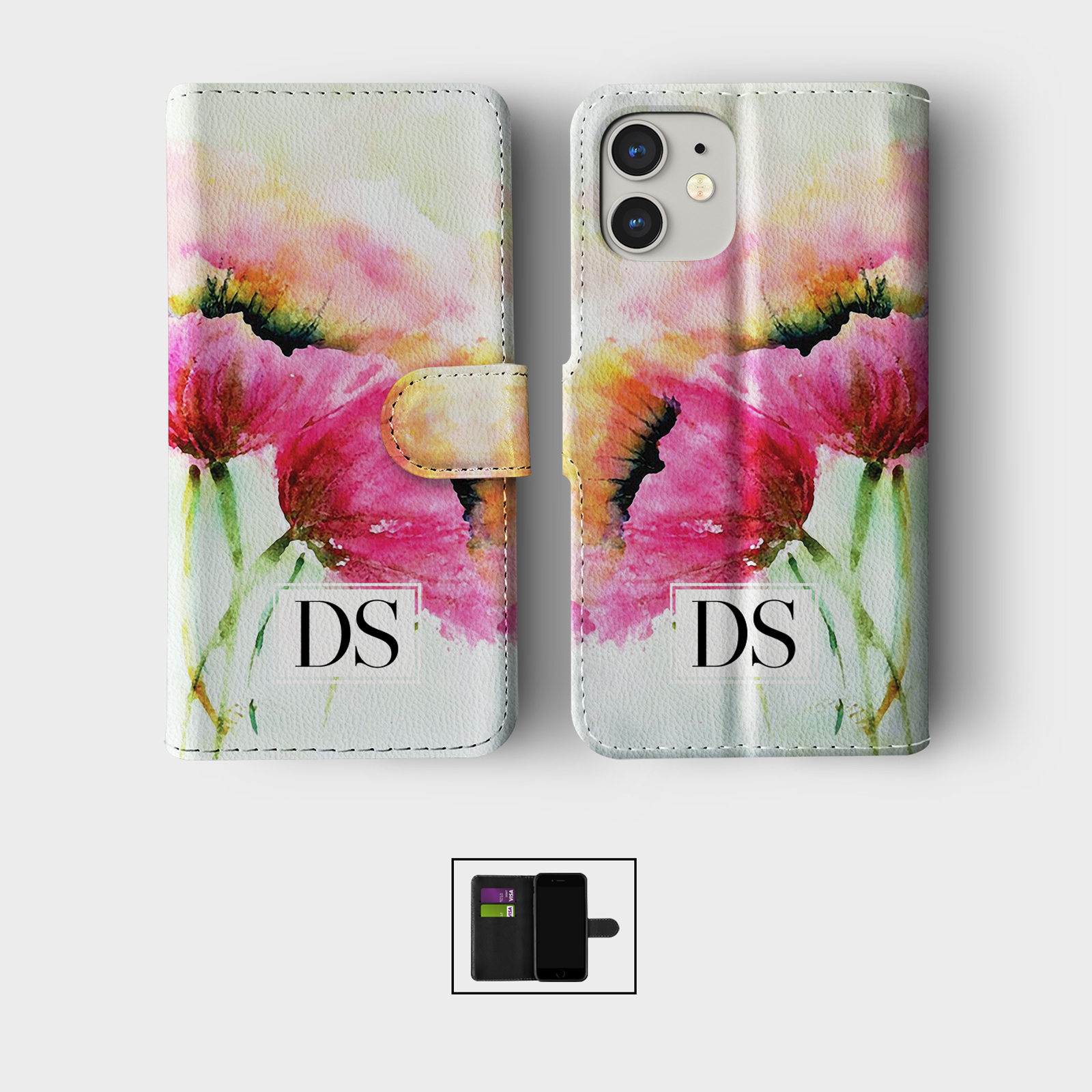 PERSONALISED FLIP WALLET PHONE CASE FOR IPHONE 16 15 14 13 12 11 SE WILD FLOWERS - Picture 8 of 10