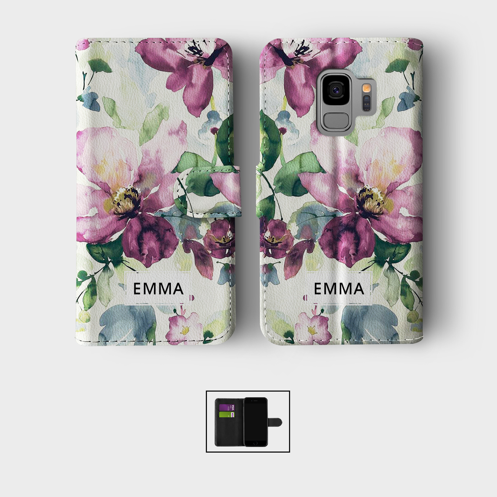 PERSONALISED CASE FOR SAMSUNG S23 S22 S21 WALLET FLIP PHONE COVER WILD FLOWERS - Picture 2 of 10