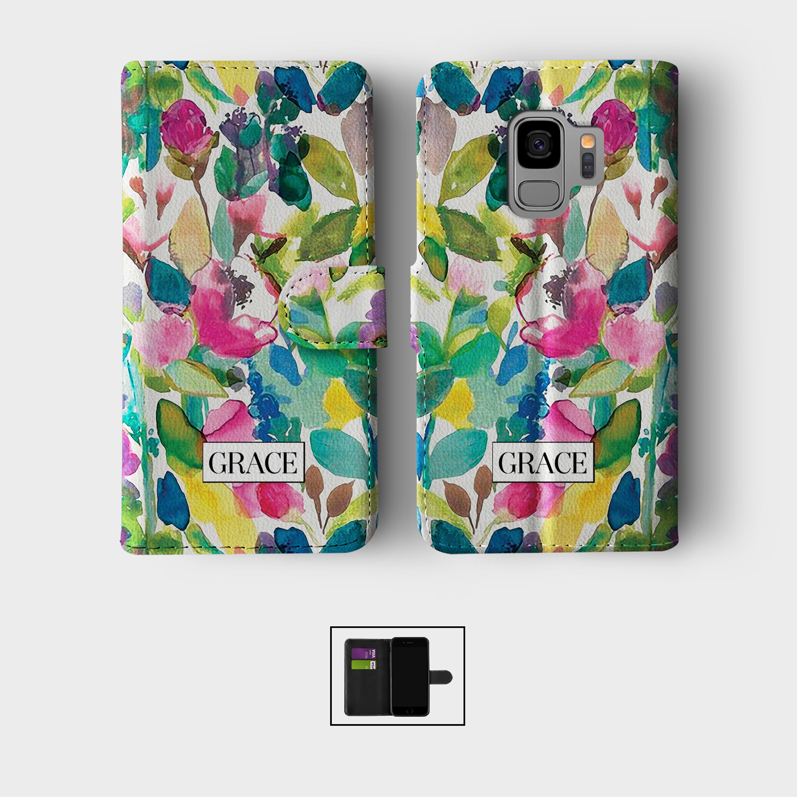 PERSONALISED CASE FOR SAMSUNG S23 S22 S21 WALLET FLIP PHONE COVER WILD FLOWERS - Picture 3 of 10