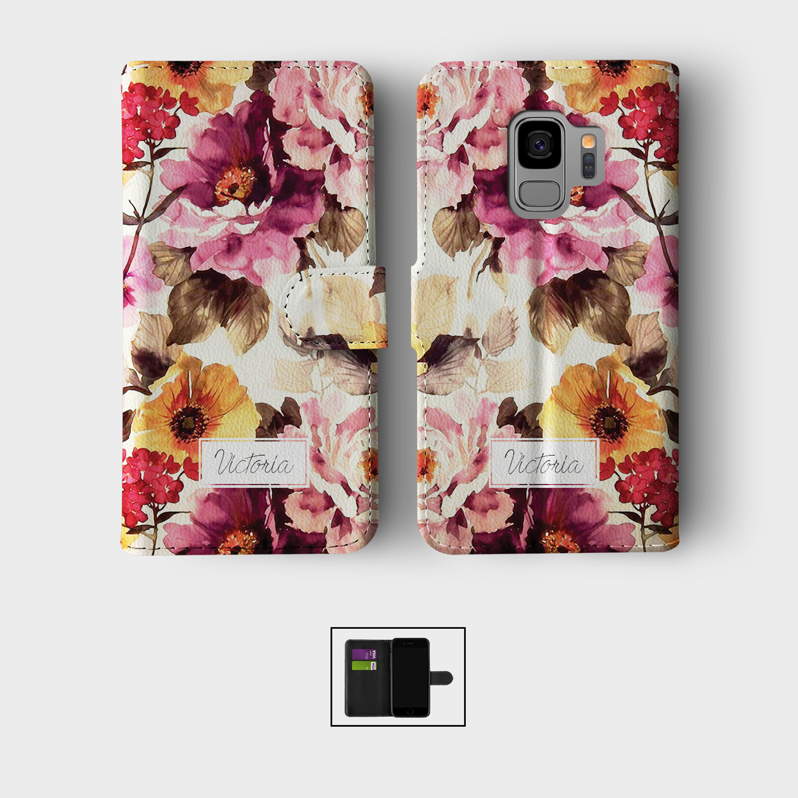 PERSONALISED CASE FOR SAMSUNG S23 S22 S21 WALLET FLIP PHONE COVER WILD FLOWERS - Picture 4 of 10