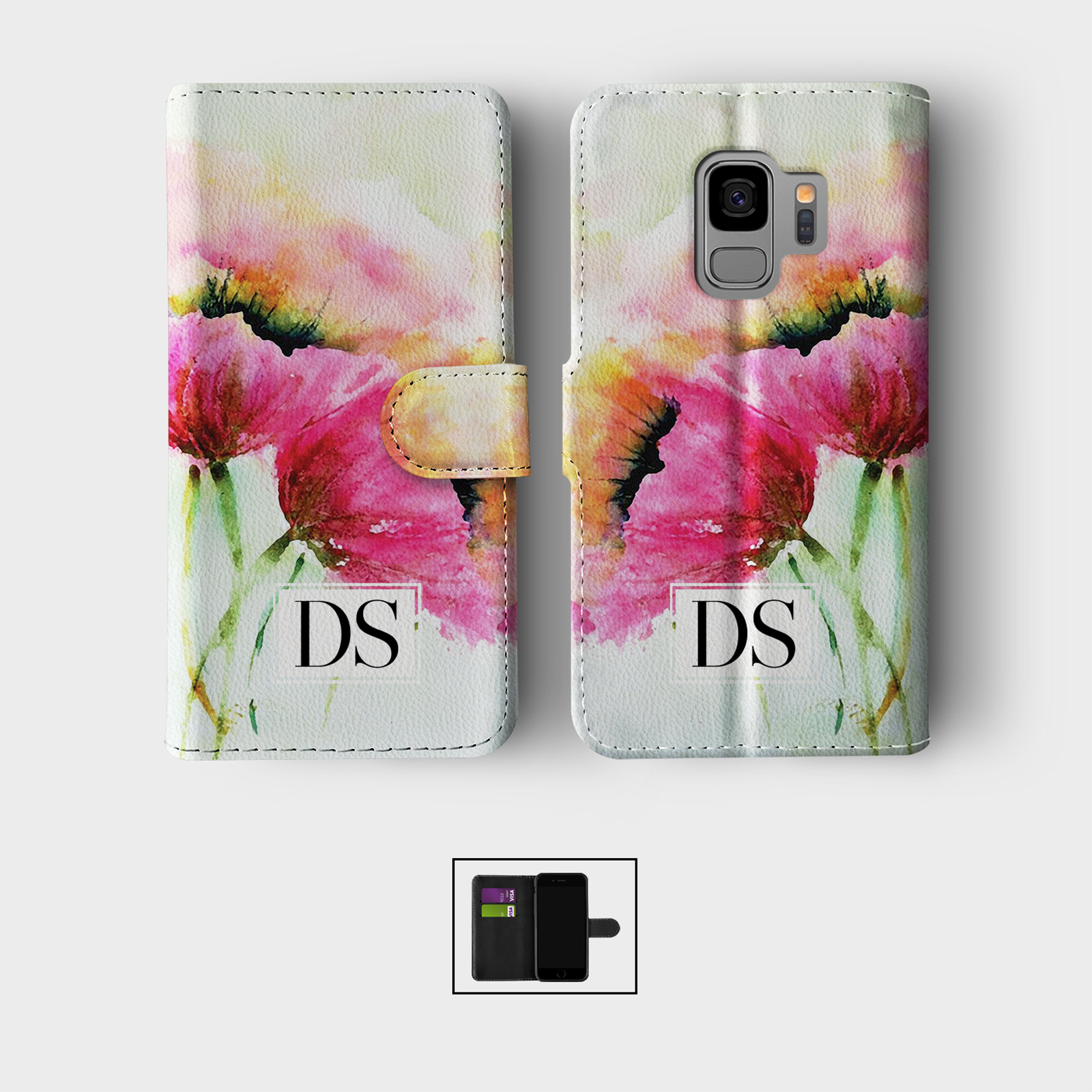 PERSONALISED CASE FOR SAMSUNG S23 S22 S21 WALLET FLIP PHONE COVER WILD FLOWERS - Picture 8 of 10